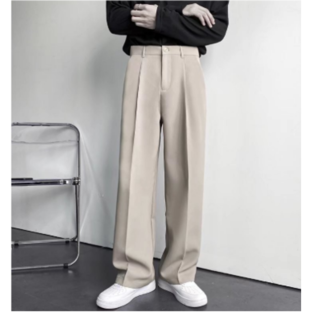 Bundfaltenhose - Loose Fit - Straight Leg - Slack Pants - Herren Anzughose-Beige-28-Chaps Herrenmode