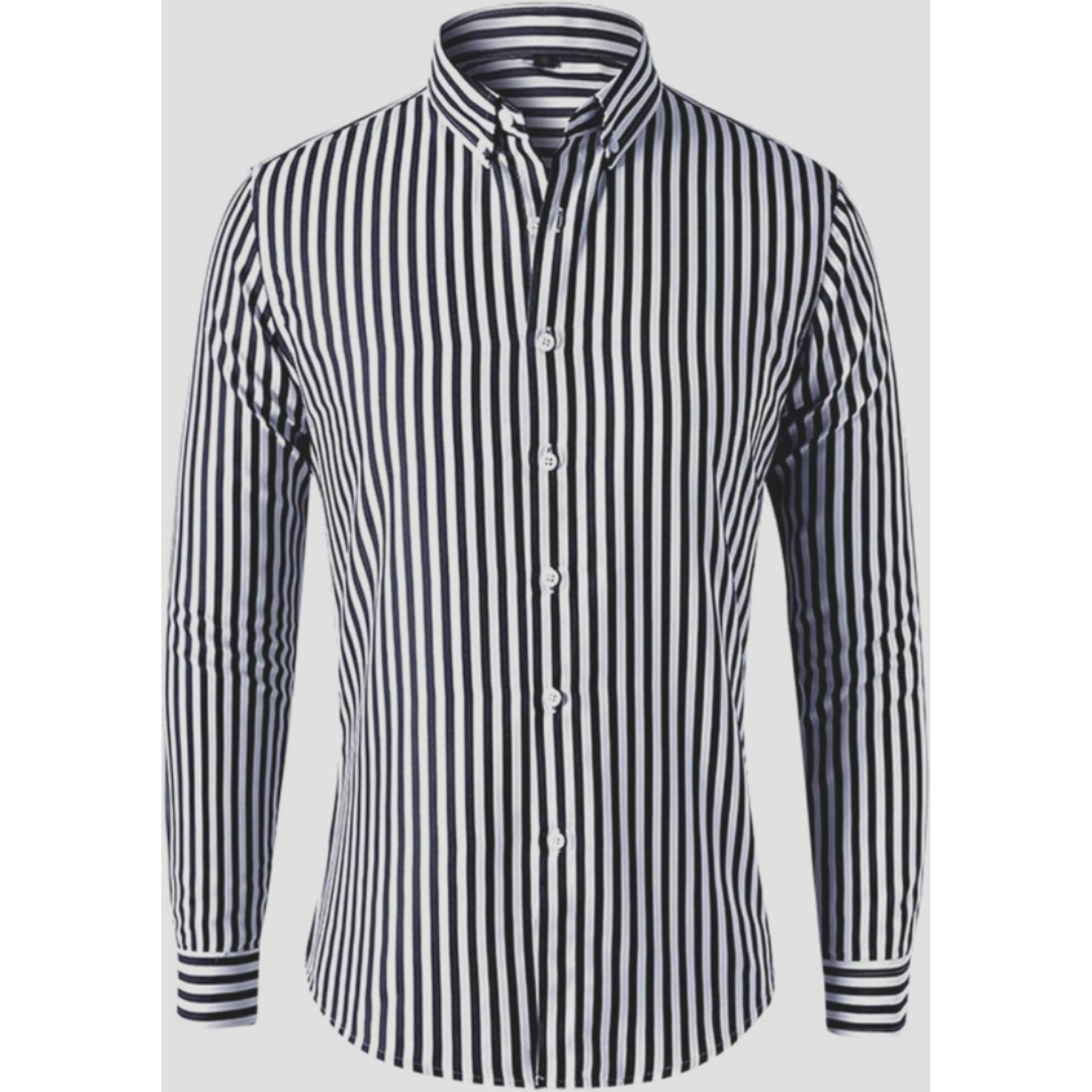 Button-Up Hemd - Gestreiftes Langarm-Oxfordhemd für Männer-Schwarz-3XS-Chaps Herrenmode