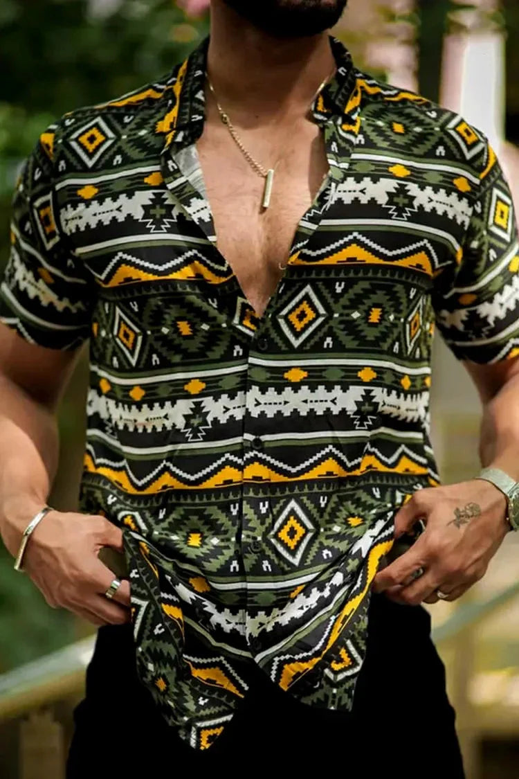 Button-Up Hemd - Kurzarm - Bedruckt - Sommerhemd - Herrenhemd-Grün-S-Chaps Herrenmode