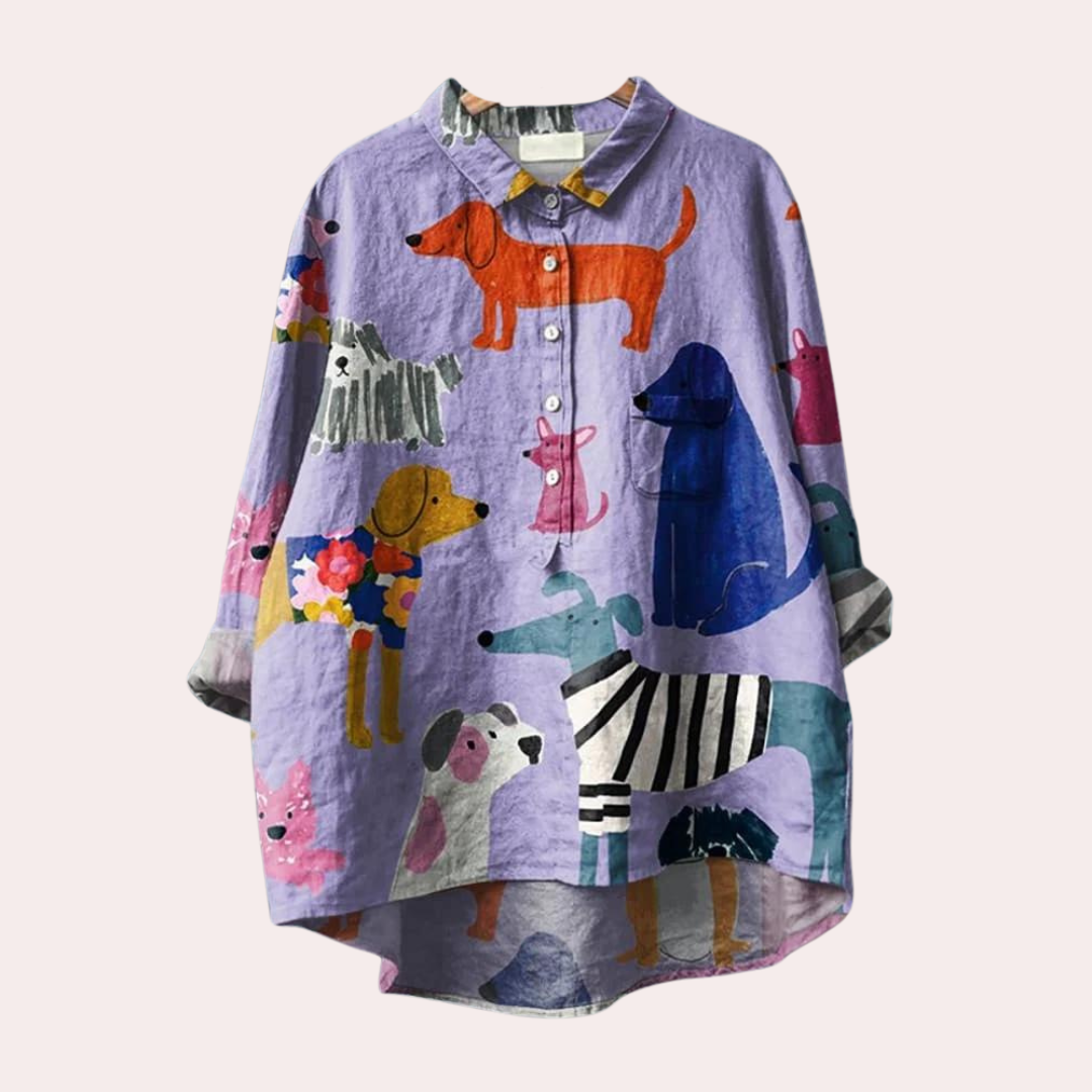 Damen Shirt Hundedruck Casual Modern - BerlinGlamour