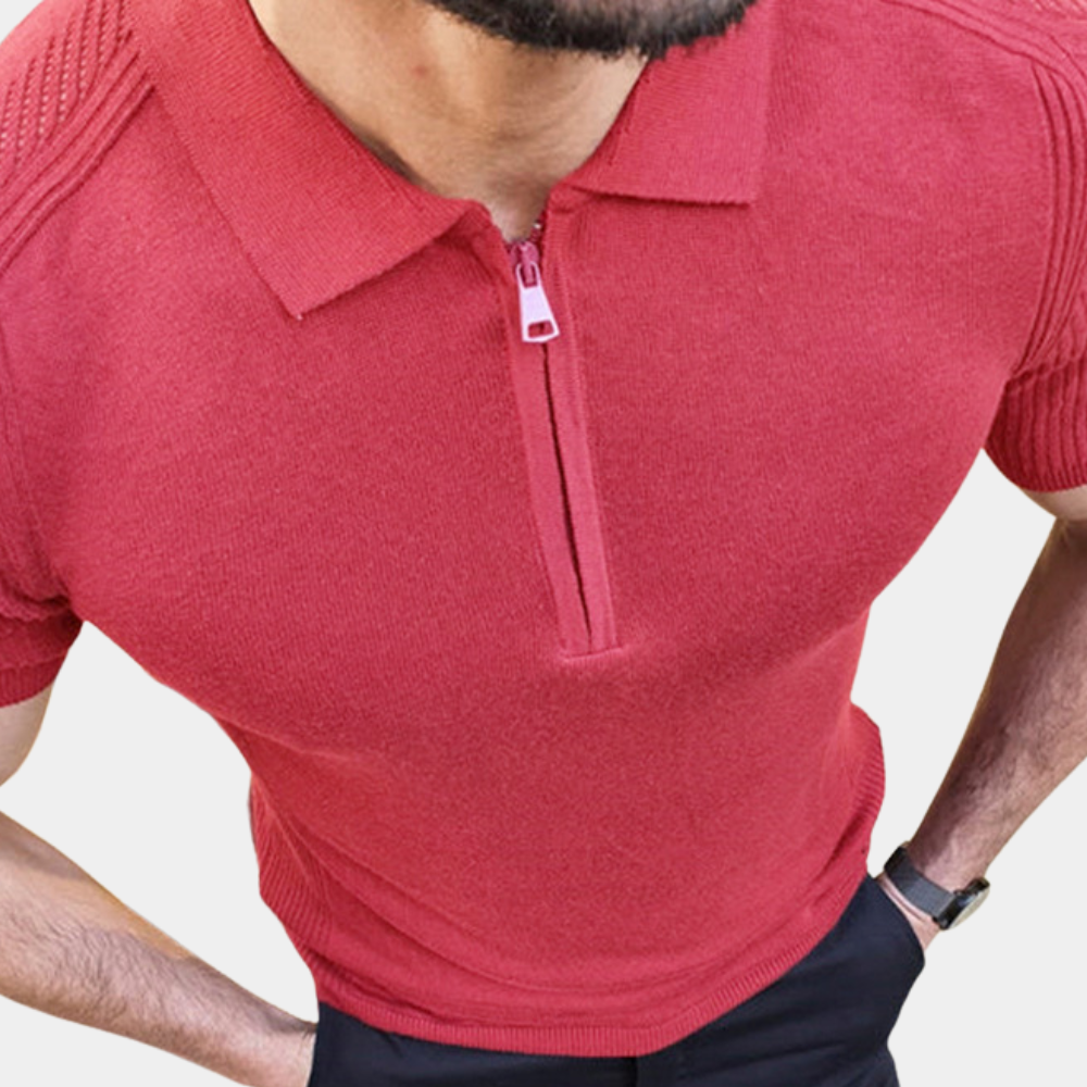 Herren Poloshirt Baumwolle Reißverschluss Casual Elegant