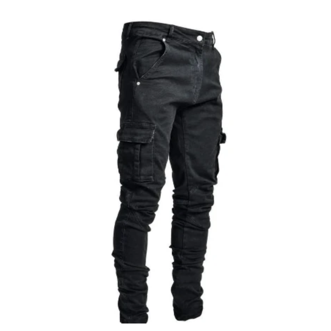 Cargo-Jeans – Lässige Skinny Jeans für Männer mit Taschen-Schwarz-S-Chaps Herrenmode