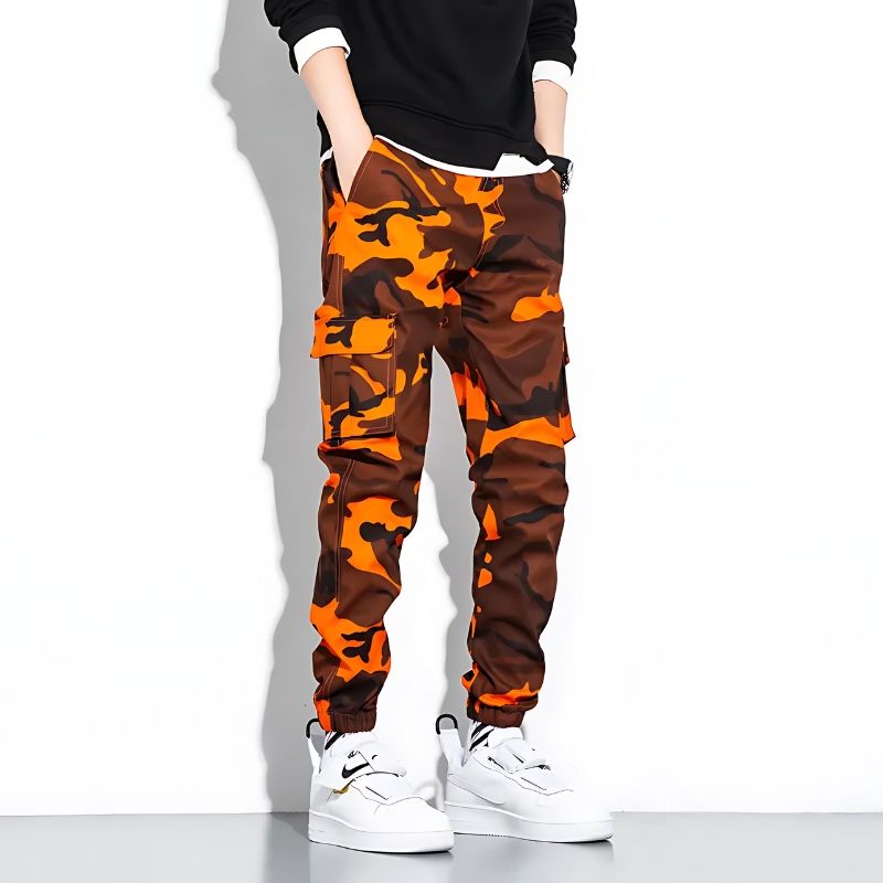 Cargo-Jogginghose | Camouflage | Slim Fit | Cargohose | Herrenhose-Orange-M-Chaps Herrenmode