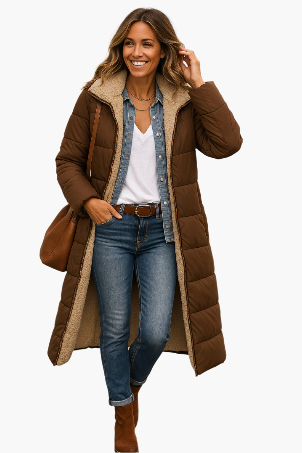 Damen Pufferjacke Warm Lang Winter Kapuze