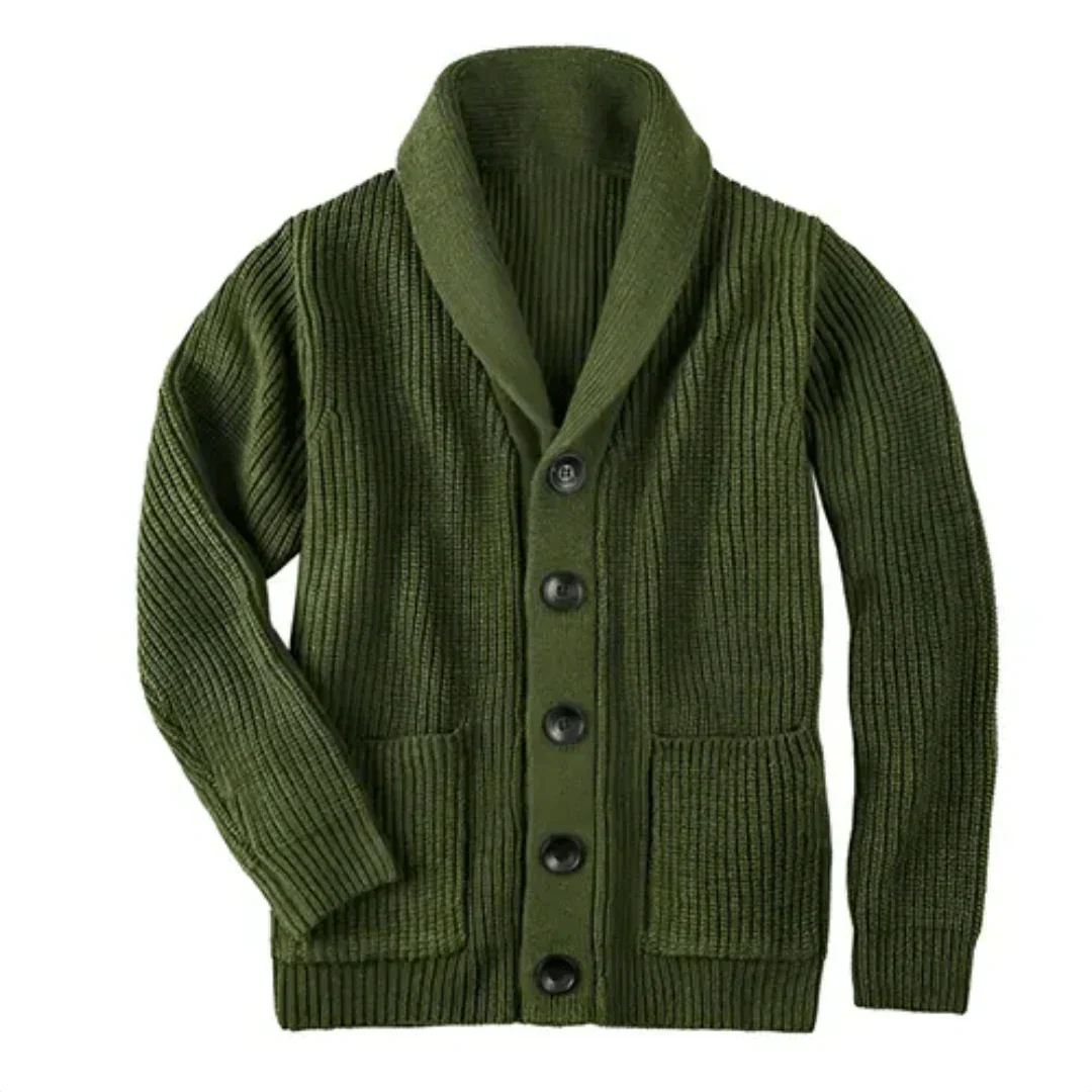 Chunky Cardigan - Warm - Button-Up - Strickjacke - Herrenstrickjacke-Grün-S-Chaps Herrenmode