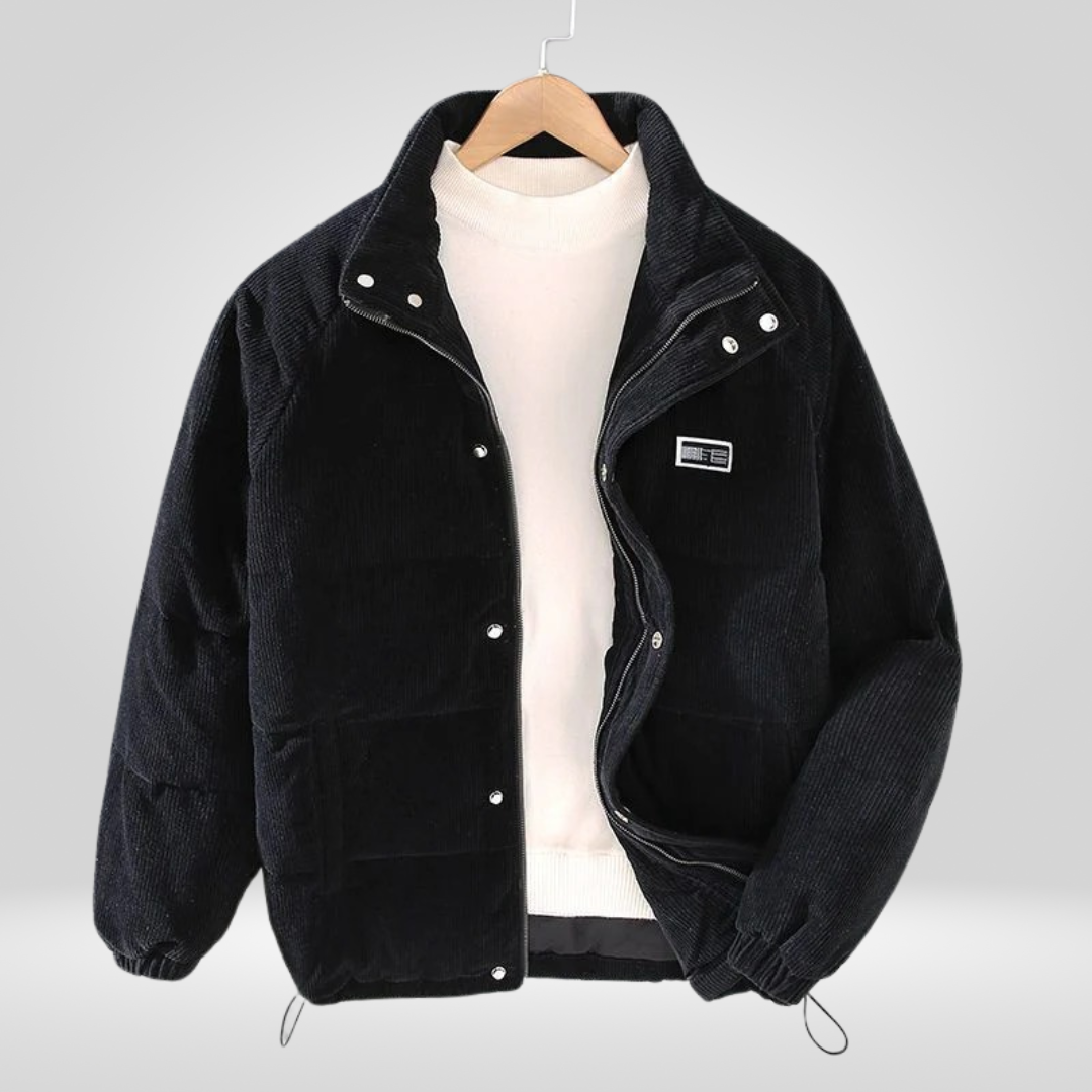 Cordjacke | Gesteppt | Reißverschluss | Daunenjacke | Winterjacke für Männer-Schwarz-S-Chaps Herrenmode