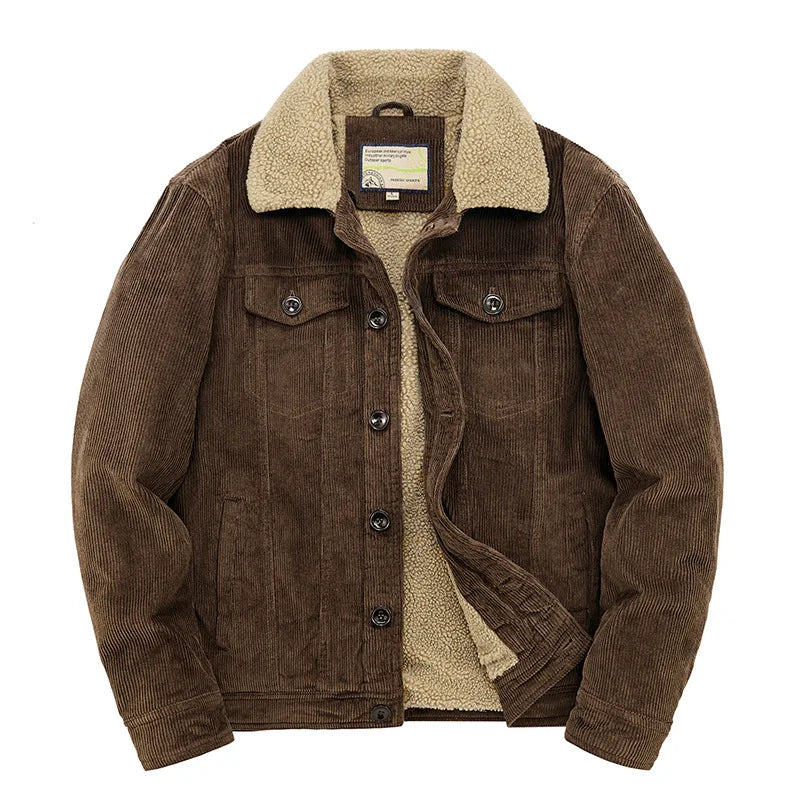 Cordjacke – Herren-Winterjacke mit Sherpa-Fleecefutter-Braun-S-Chaps Herrenmode