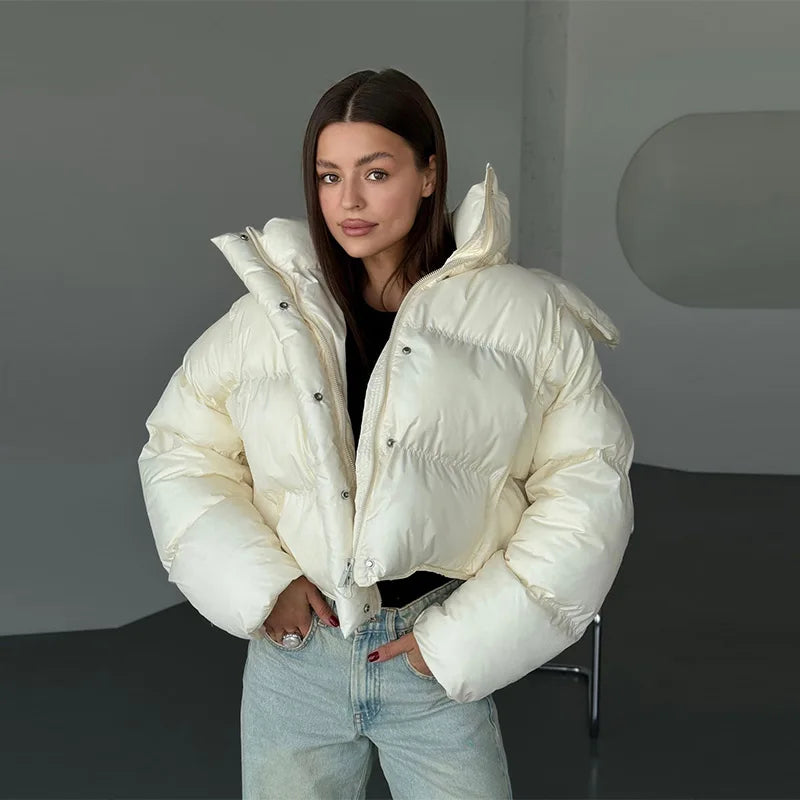 Damen Pufferjacke Kapuzen Winter Cropped Warm