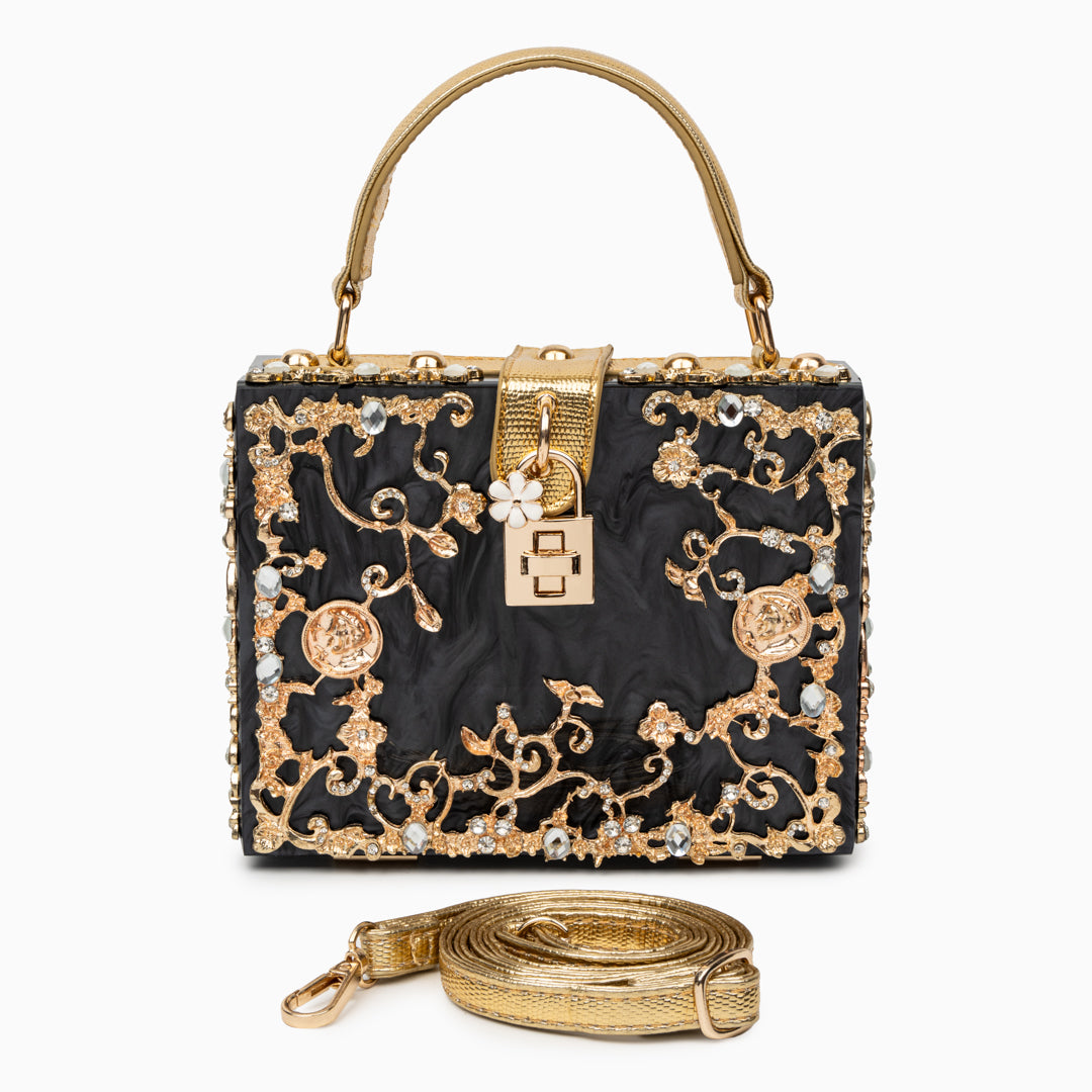 Himmelblaue Clutch Abendtasche mit Golddekor Luxus Design
