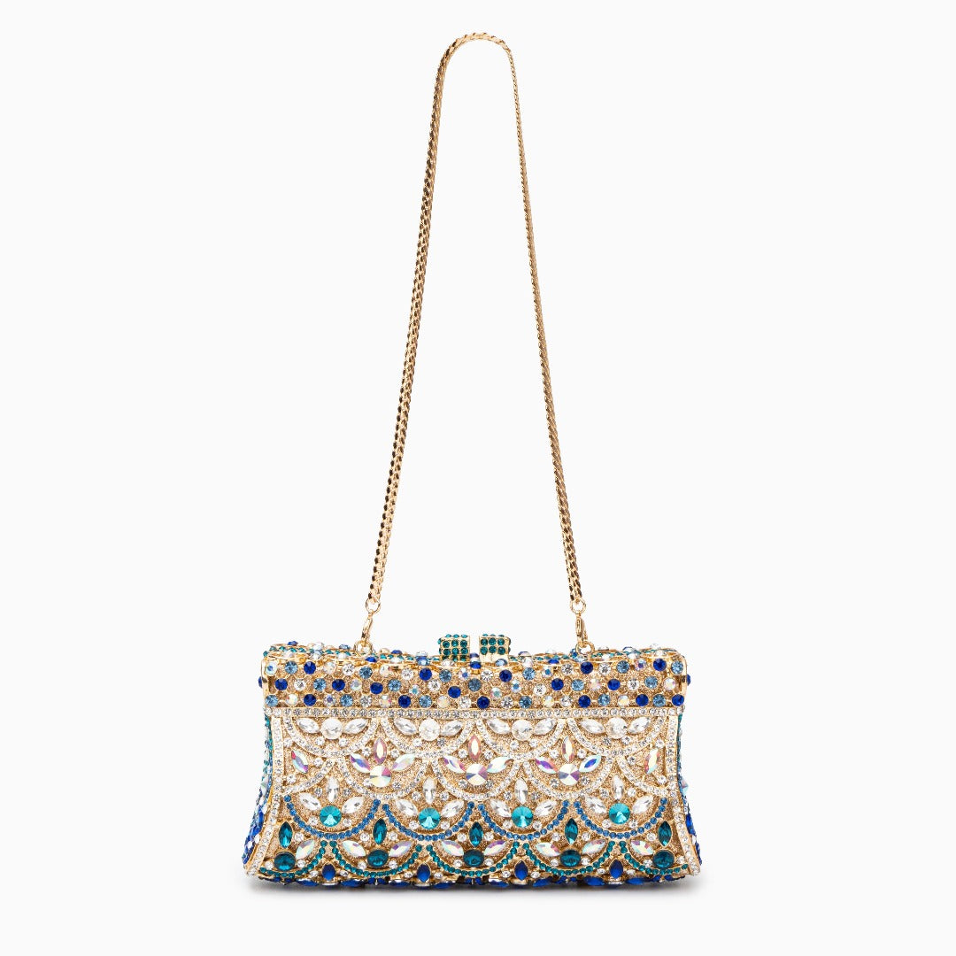Goldene Clutch mit Kristallen und Strass