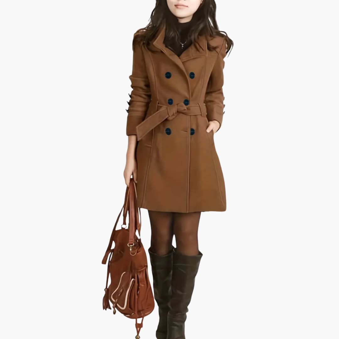 Damen-Trenchcoat mit Doppelknopf Verschluss und Taillengürtel 2