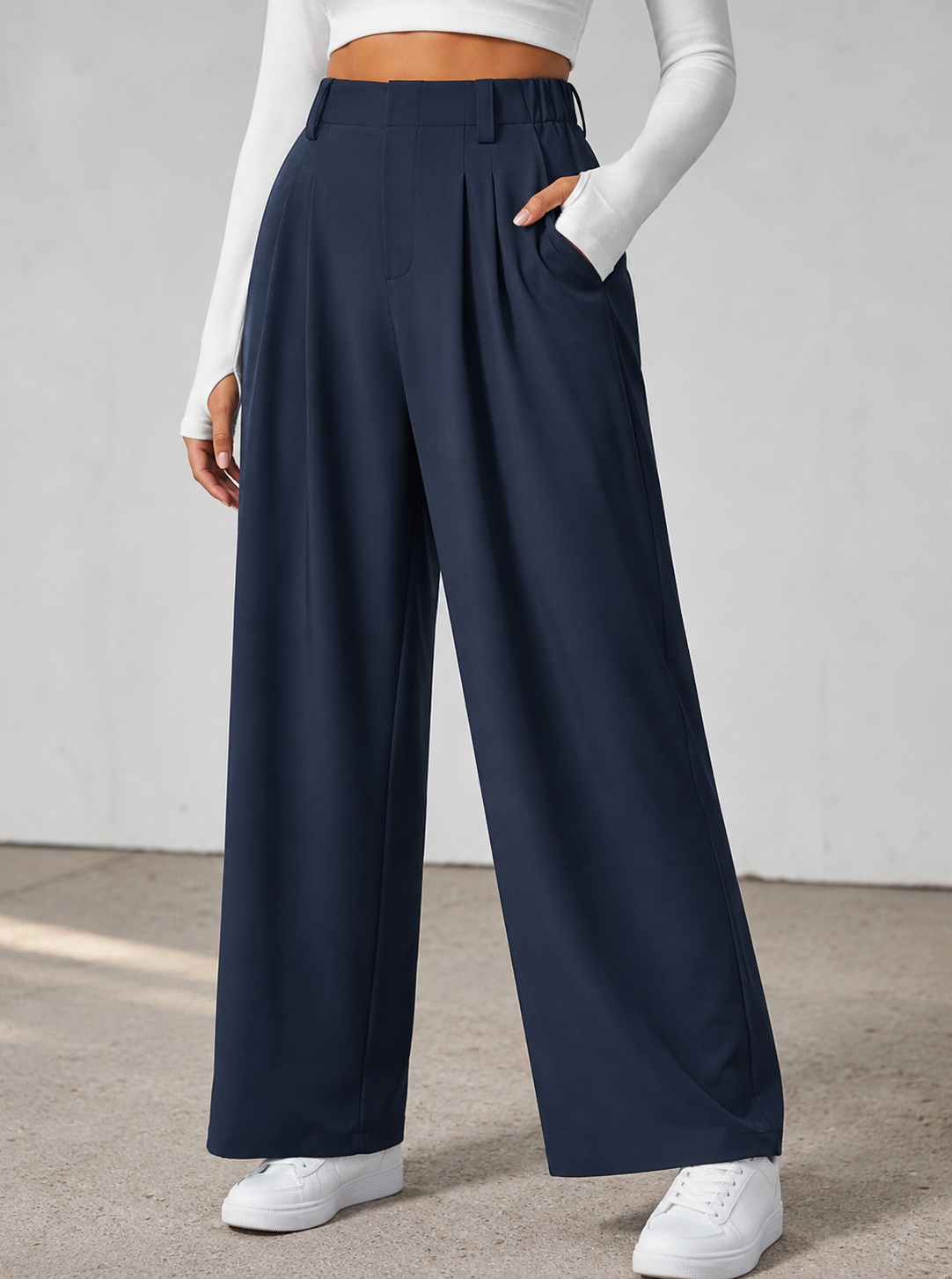 Damen Hose Weite Bequem Hochtailliert Komfort
