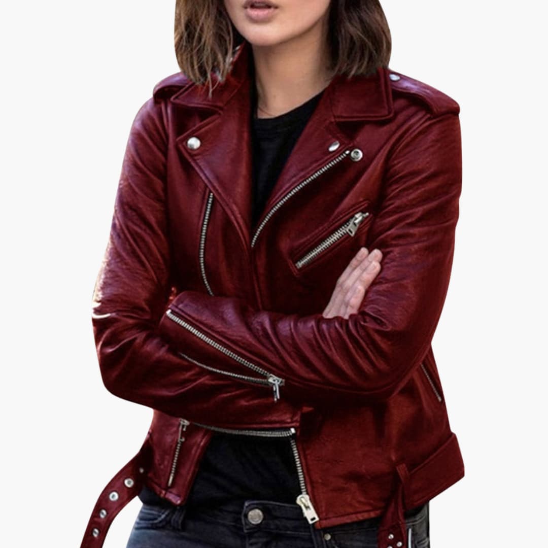 Damen Bikerjacke mit Reißverschluss und Reverskragen 3