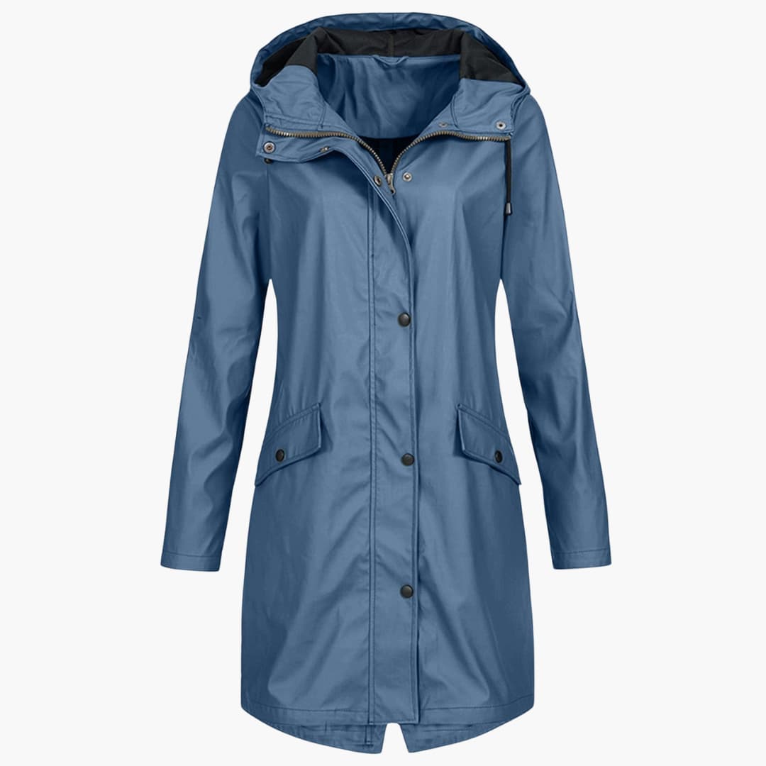 Damen Langregenjacke mit Kapuze und Druckknopfverschluss 5