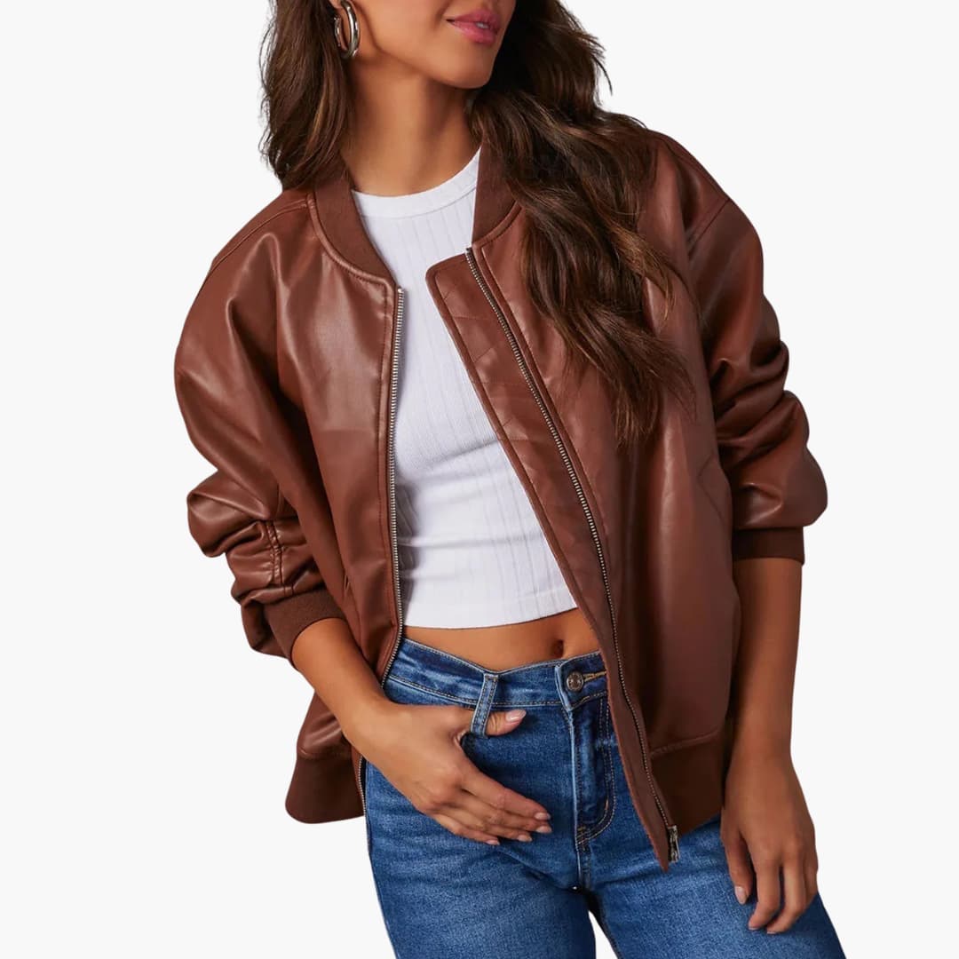 Damen Oversize-Bomberjacke mit Reißverschluss und Rippbündchen 5
