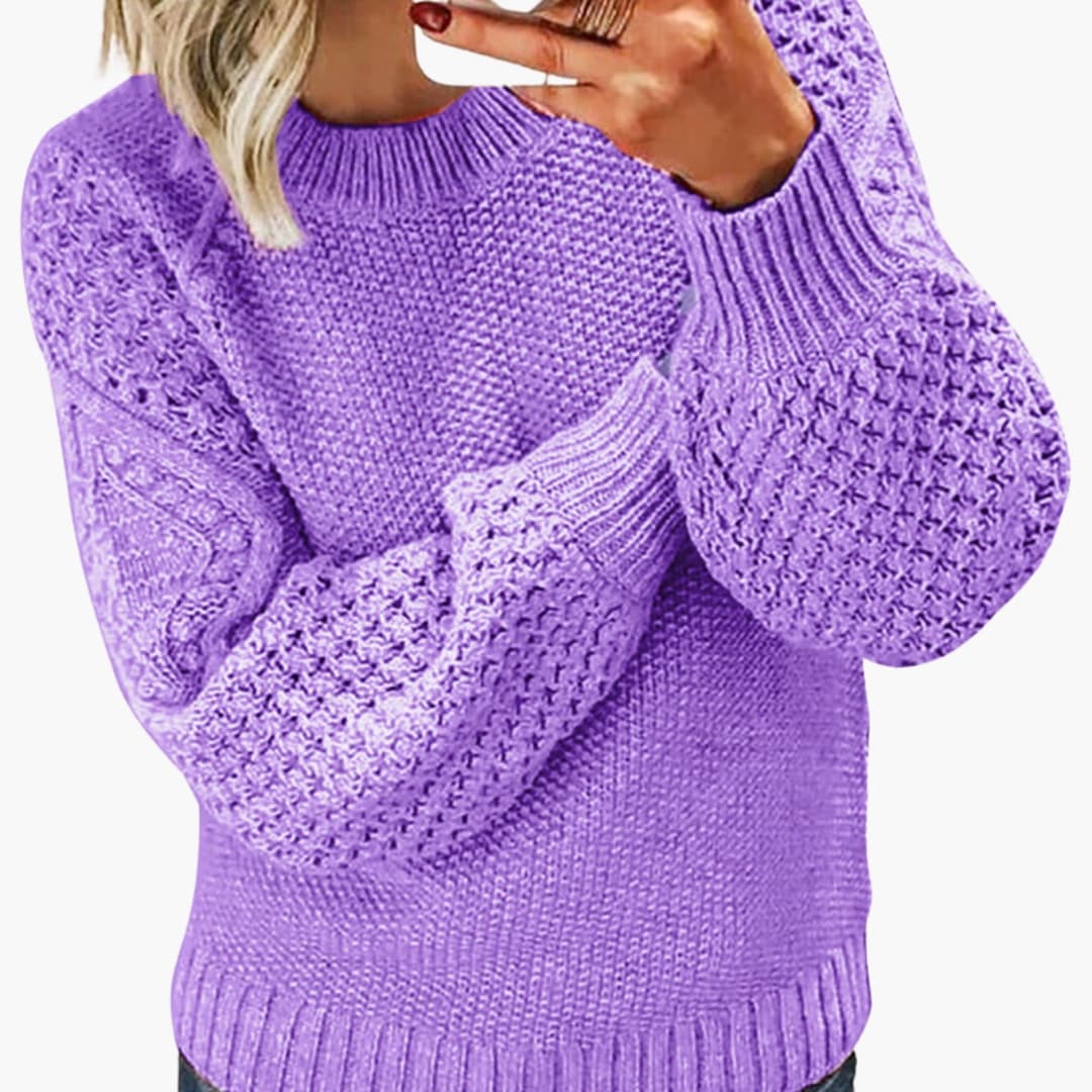 Damen Pullover mit Rundhalsausschnitt und Ärmelmuster 4