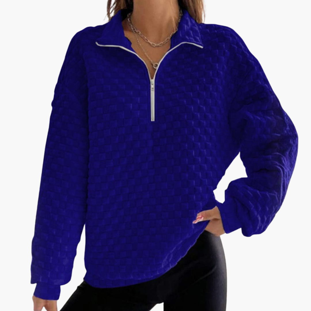Damen Pullover mit Viertelreißverschluss und strukturierter Oberfläche 3