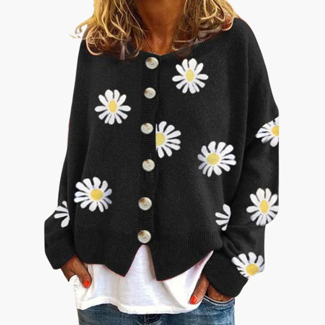 Damen Strickjacke mit Blumenmuster und Knopfverschluss 3