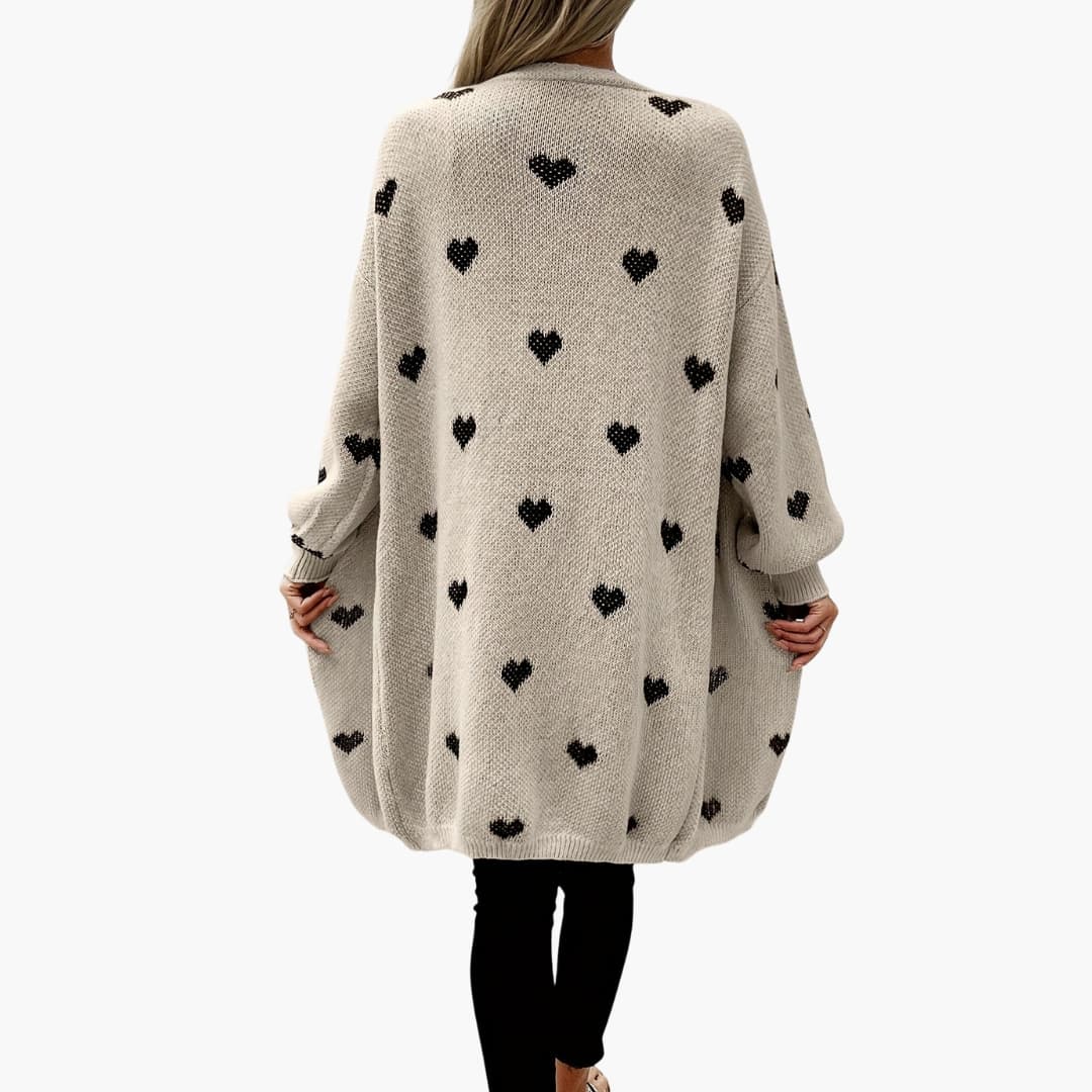 Damen Strickjacke mit Knopfleiste und Herzmuster 2