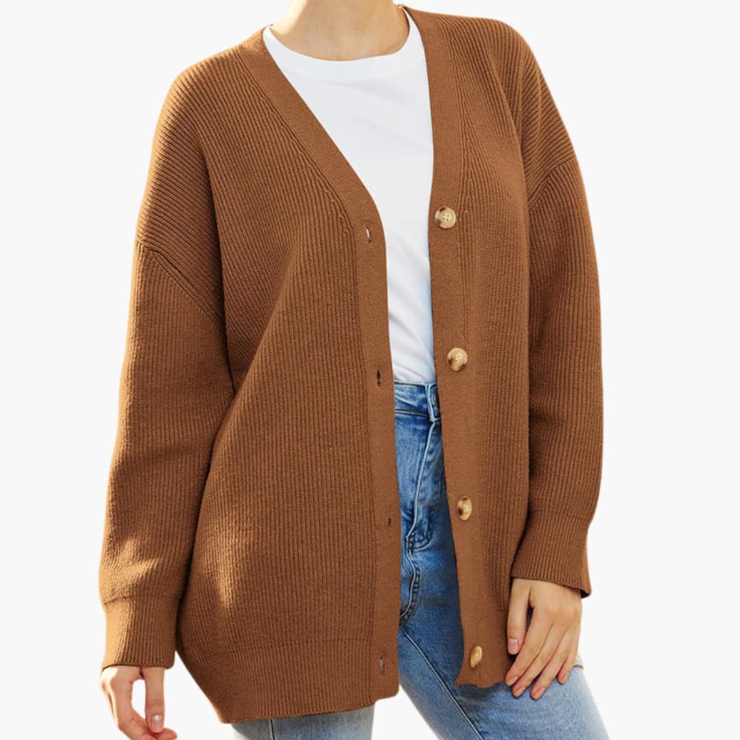 Damen Strickjacke mit V Ausschnitt und Knopfleiste 5