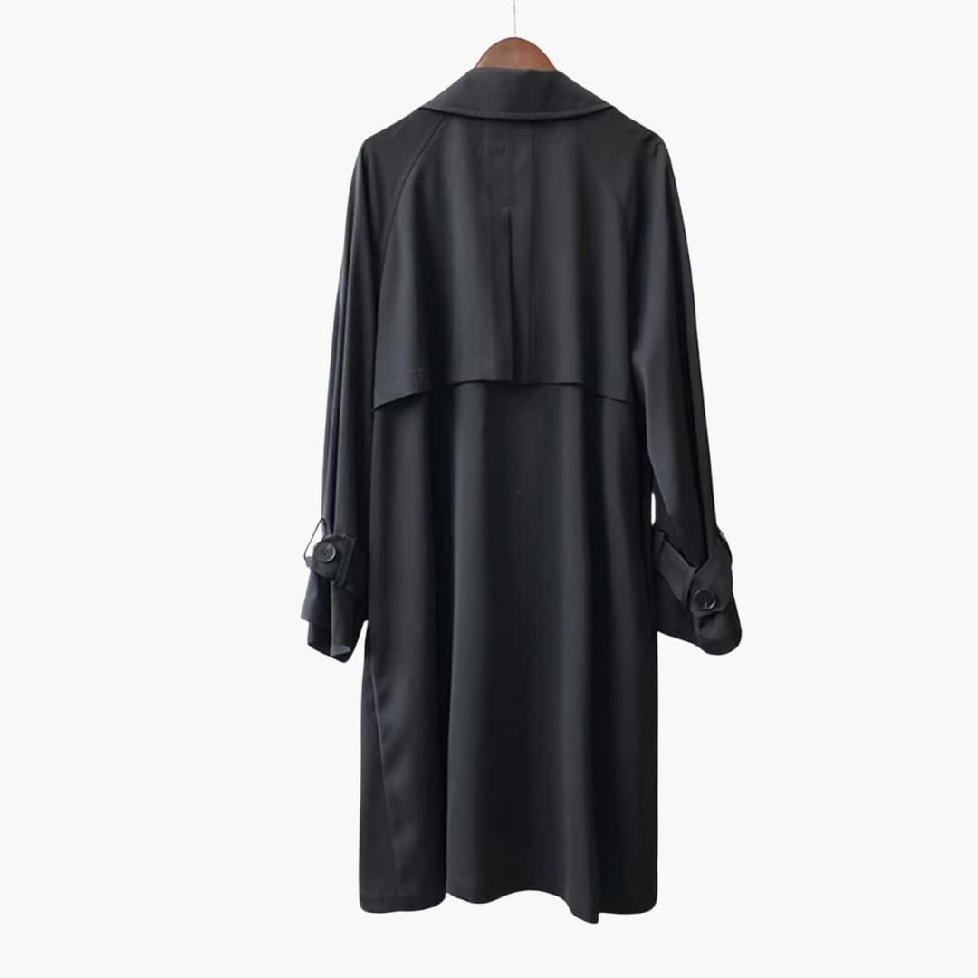 Damen Trenchcoat Lang mit Reverskragen und Knopfverschluss vorne 4