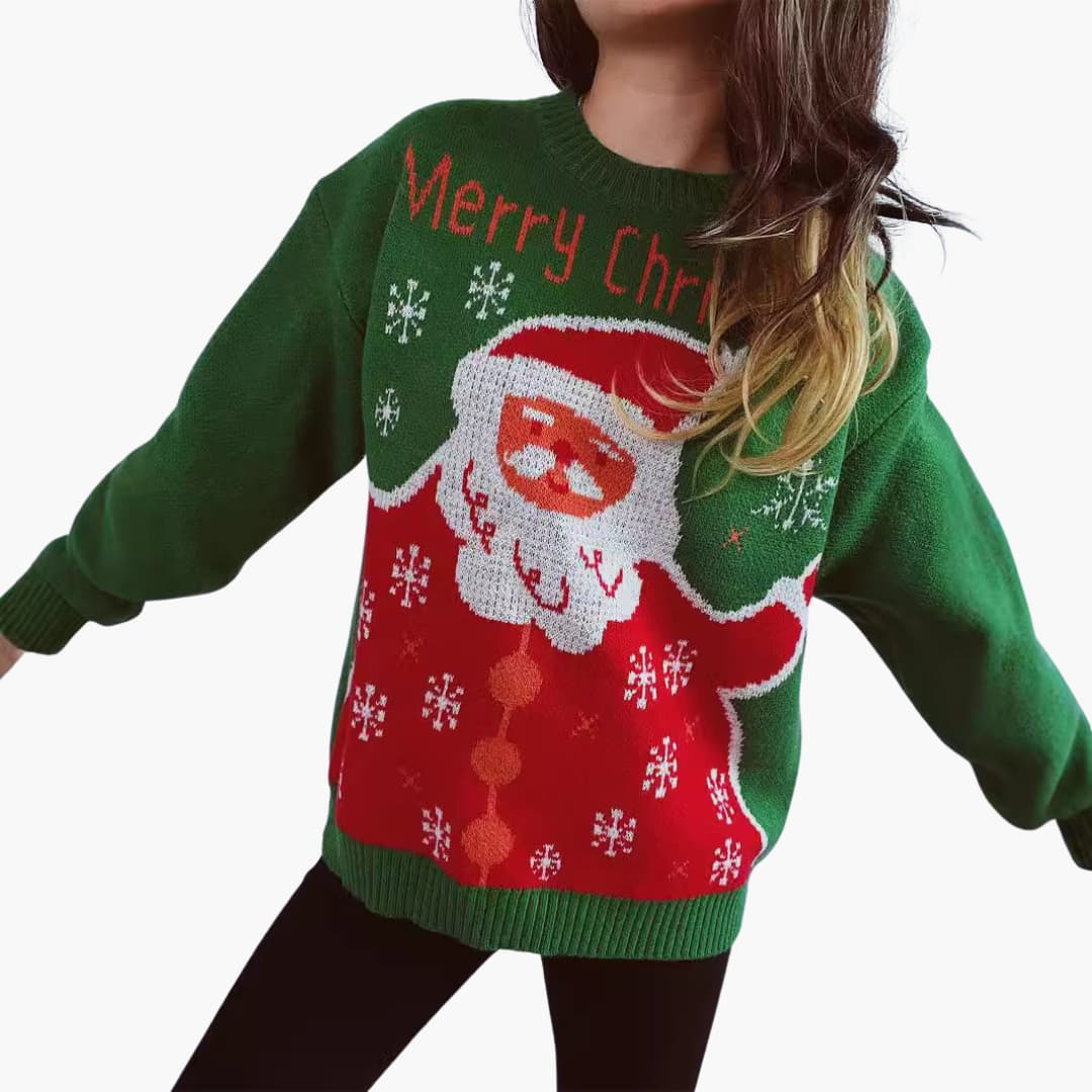 Damen Weihnachts-Pullover mit Santa-Motiv und Schneeflocken-Design 4