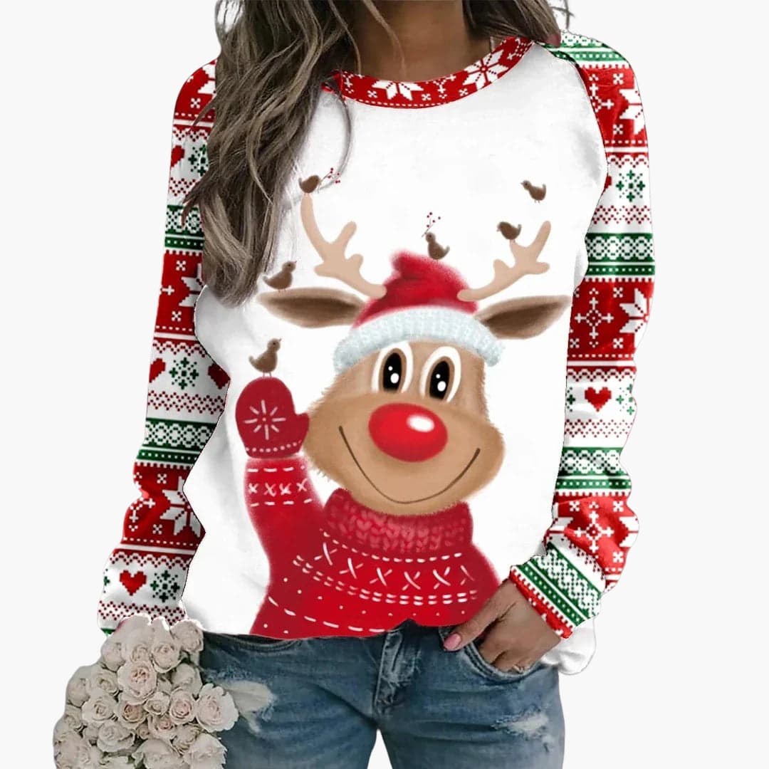 Damen Weihnachts Pullover mit Rentiermotiv und Schneeflockenärmeln 4