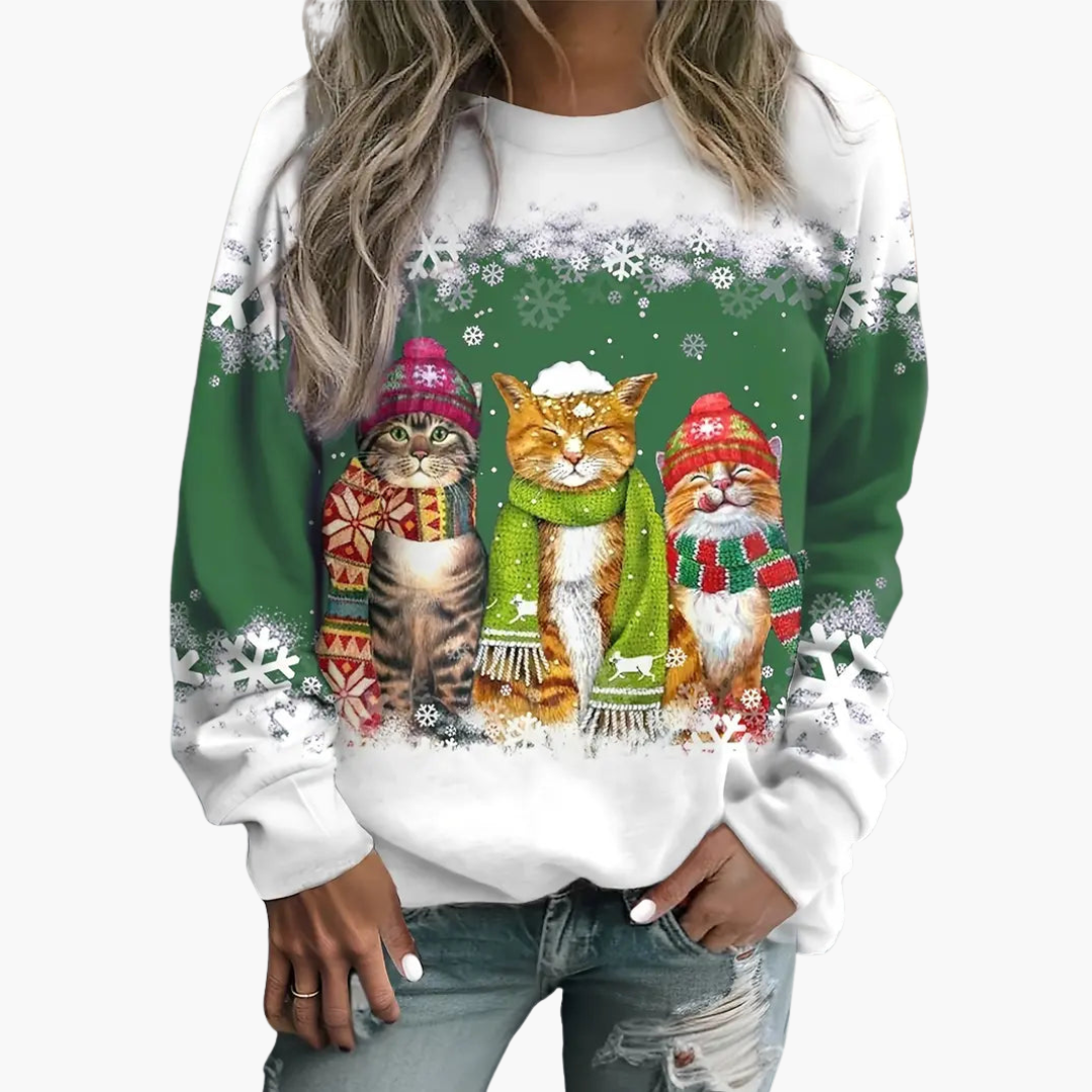Damen Weihnachtspullover mit drei Katzen 3