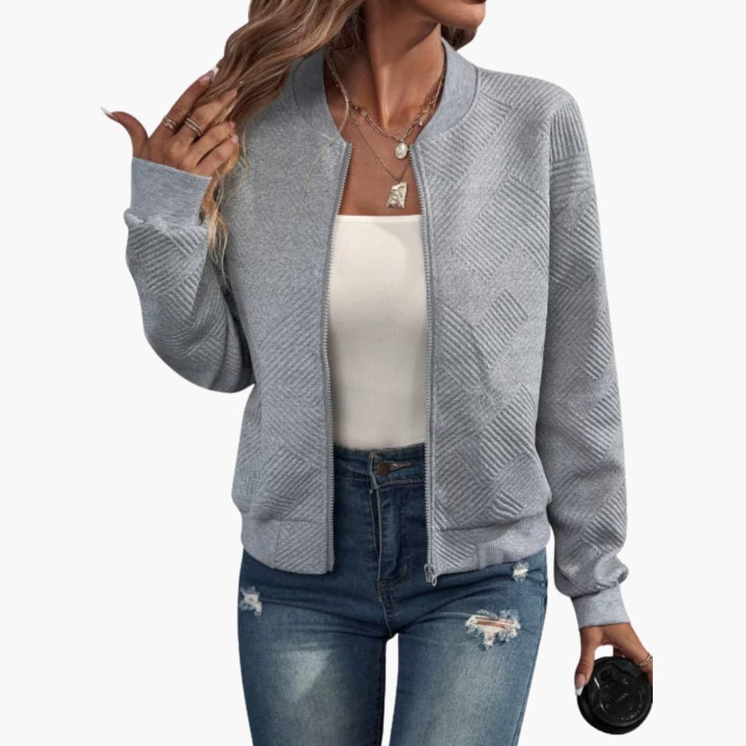 Damen jacke mit geripptem Saum und durchgehendem Frontreißverschluss 7