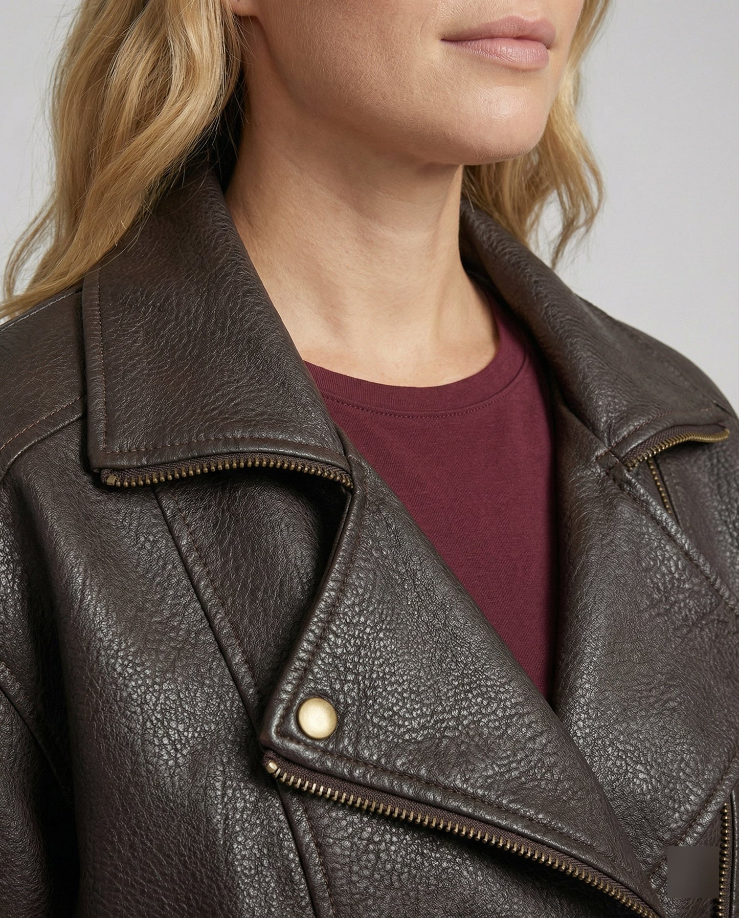 Lederjacke Damen Oversize Bikerjacke Kunstleder Asymmetrisch