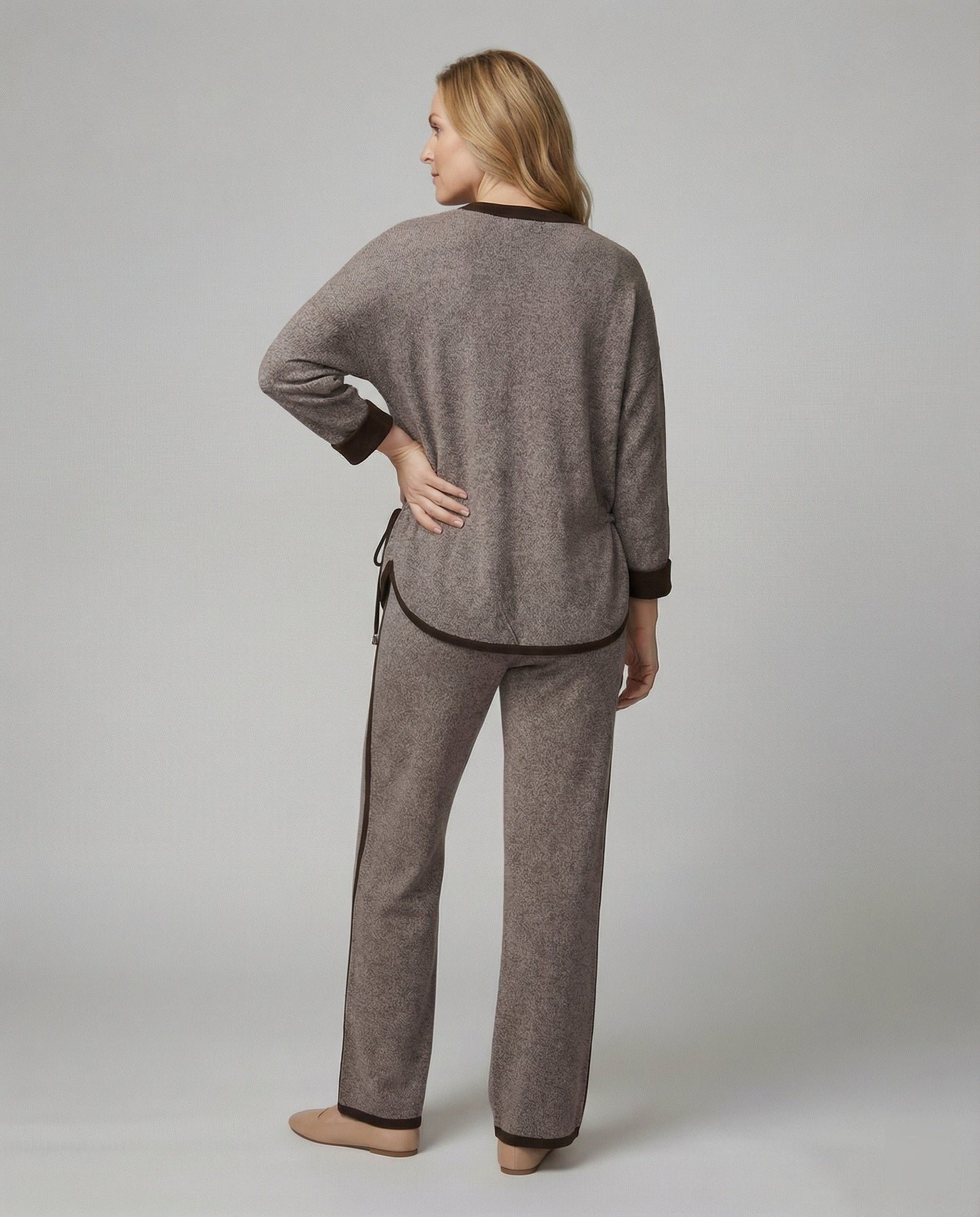 Frauen Zweiteiler Rundhals Weite Hose Kordelzug Elegant