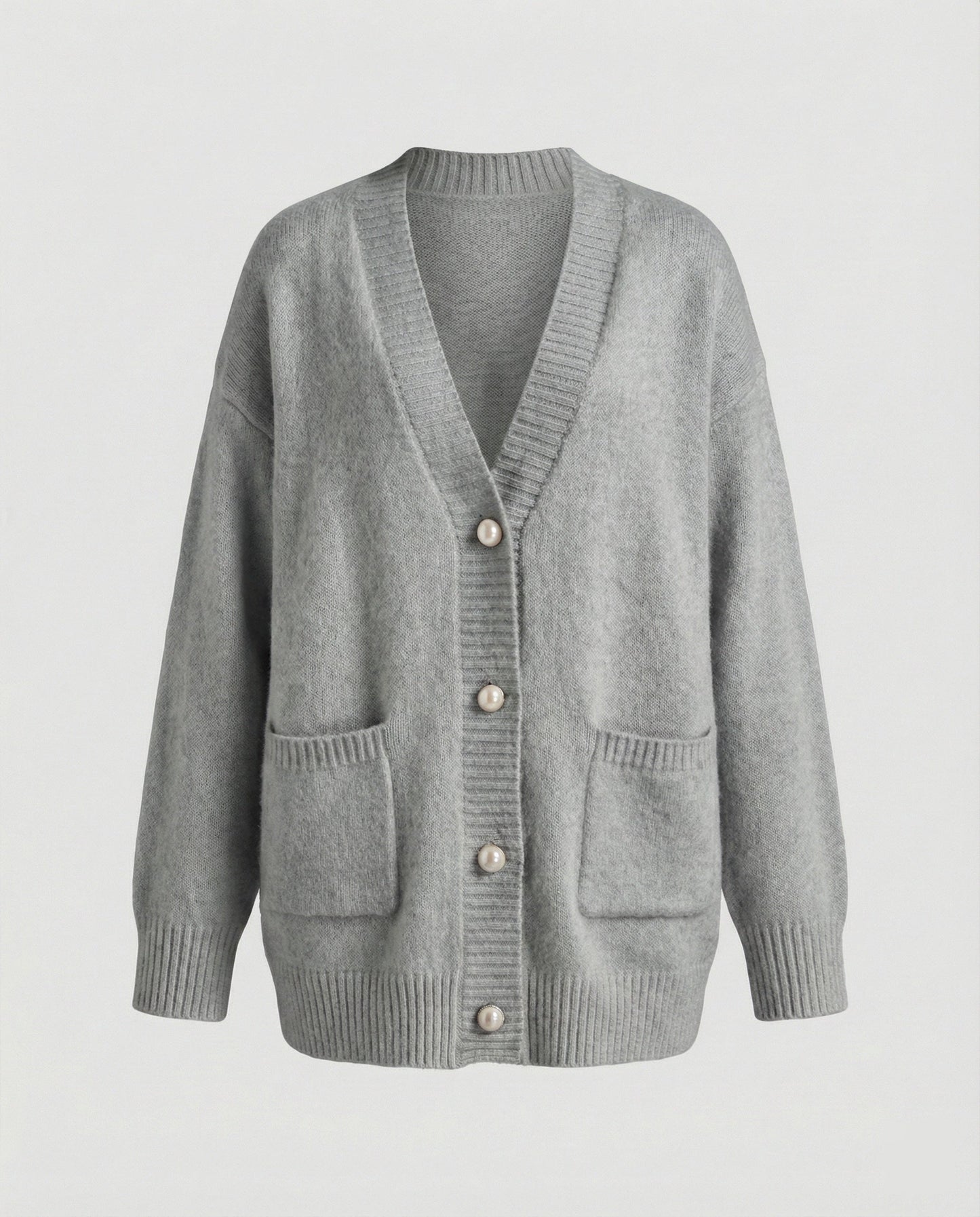 Lange Cardigans Damen mit Rippbündchen und Taschen