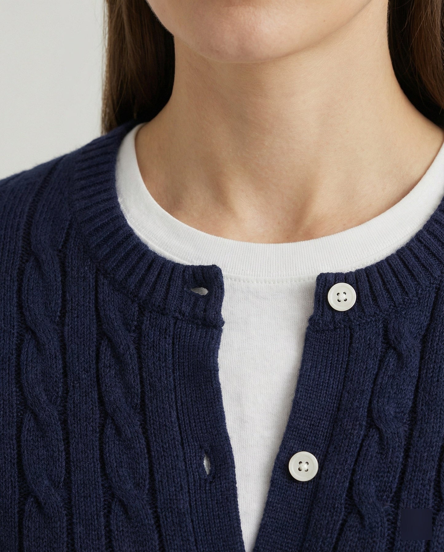 Knopfcardigan Damen Slim Fit Rundhals Zopfmuster