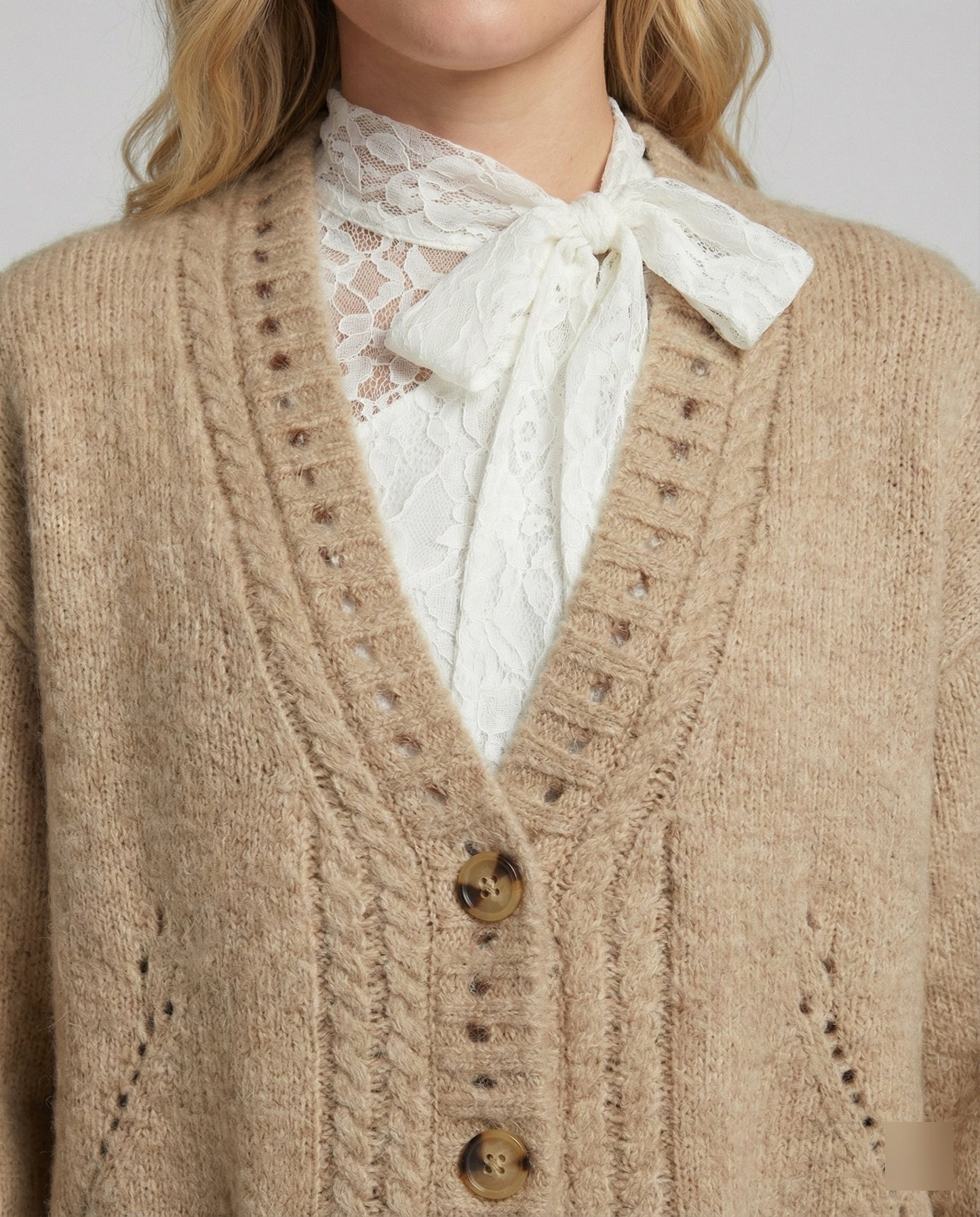 Weich Cardigan Mohair Mix Überlange Ärmel mit Taschen