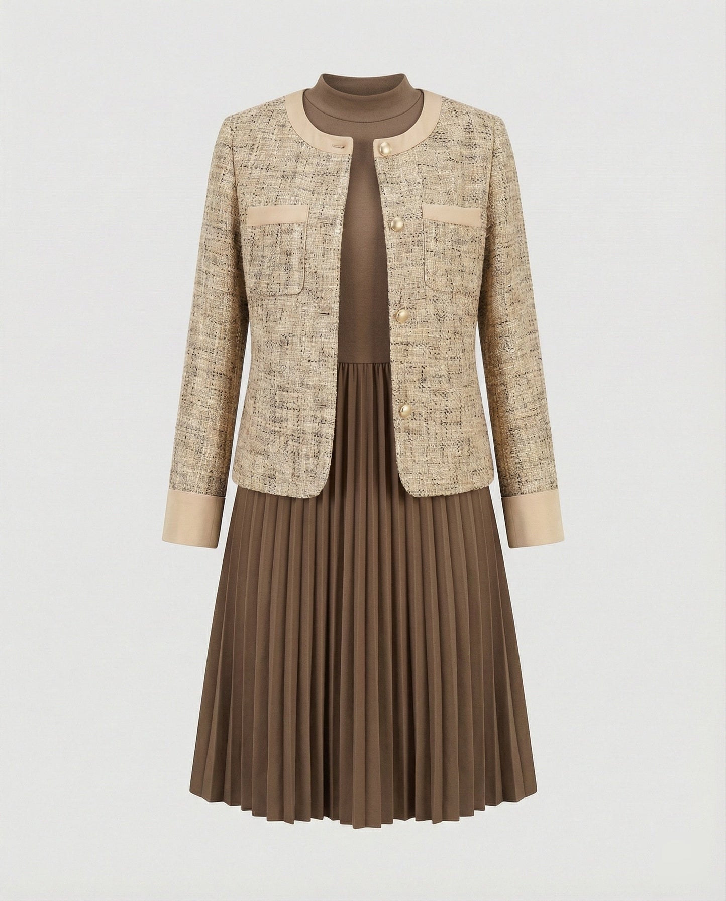 Ärmelloses Etuikleid mit Bouclé-Jacke Damenkleid Modern