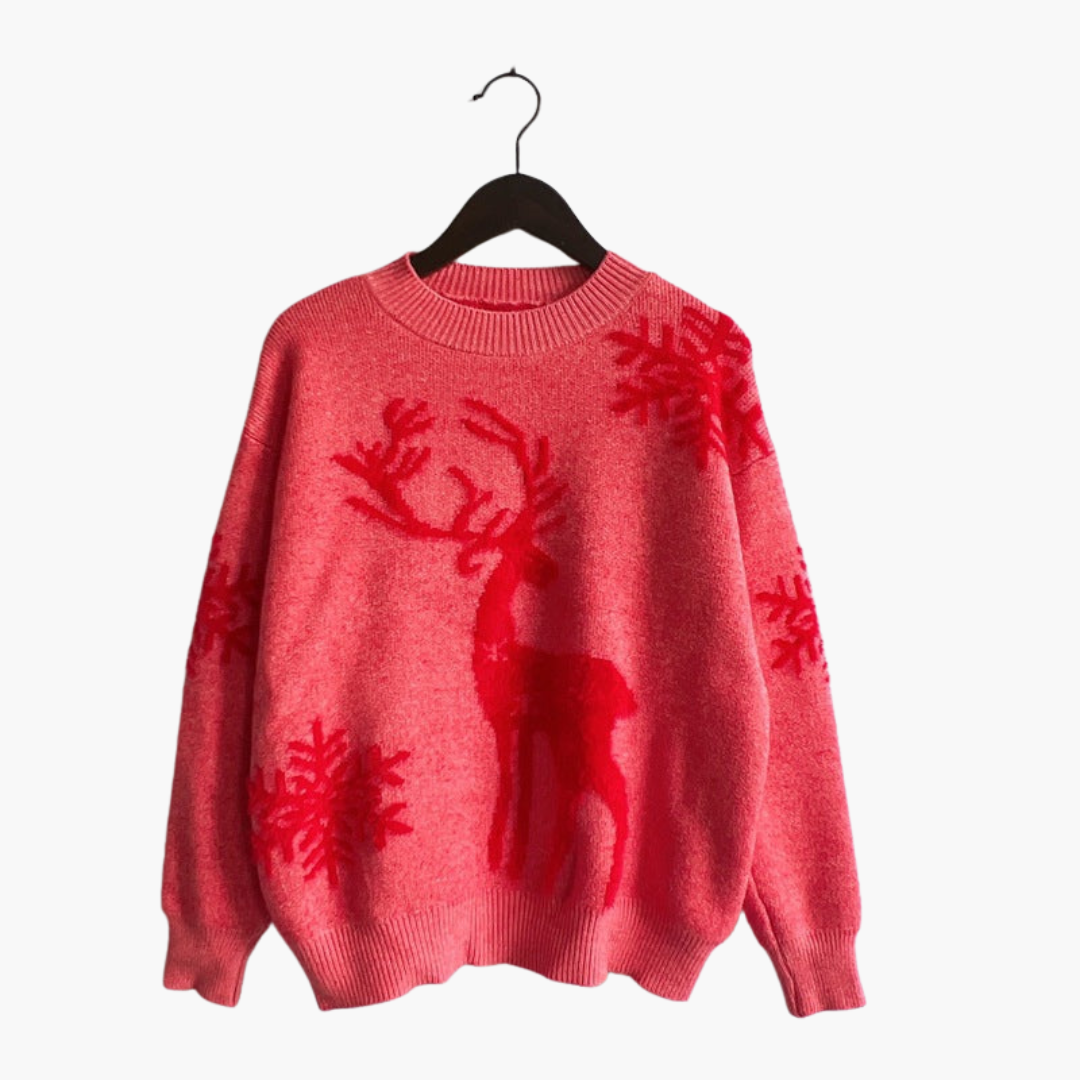 Damen pullover mit Rentiermotiv und Rippdetails 8