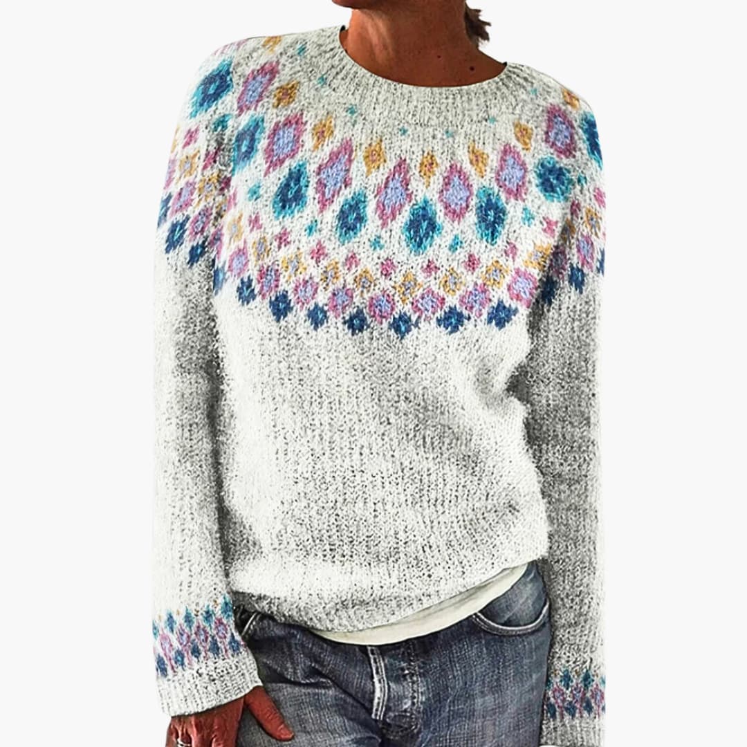 Damen pullover mit Rundhalsausschnitt und Strickmuster 4