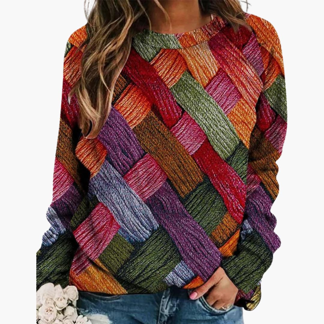 Damen pullover mit Rundhalsausschnitt und mehrfarbigem Muster 5