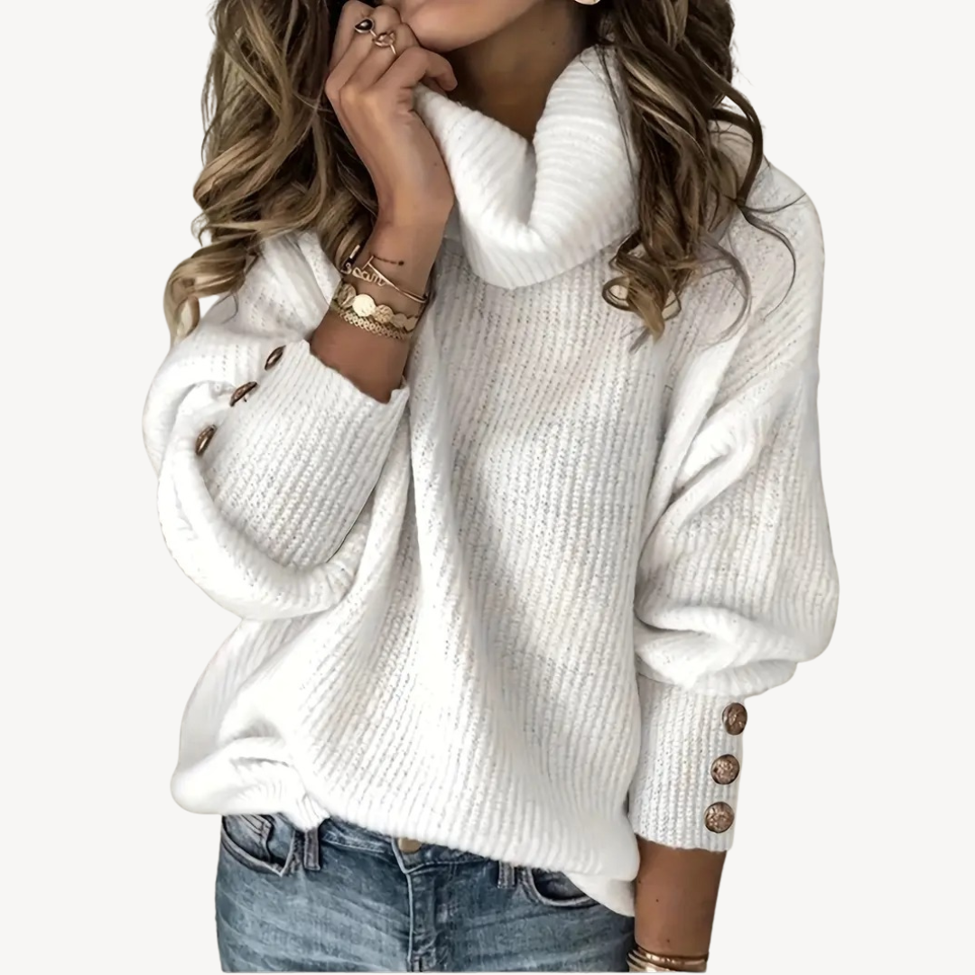 Damenpullover mit Wasserfallausschnitt und Knopfdetail | Loravelle 2