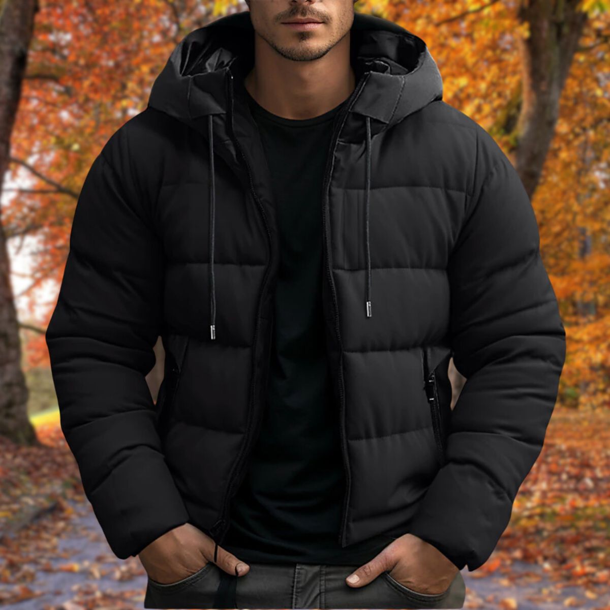Daunenjacke | Warm | Mit Kapuze | Winterjacke | Herrenmantel-Schwarz-S-Chaps Herrenmode