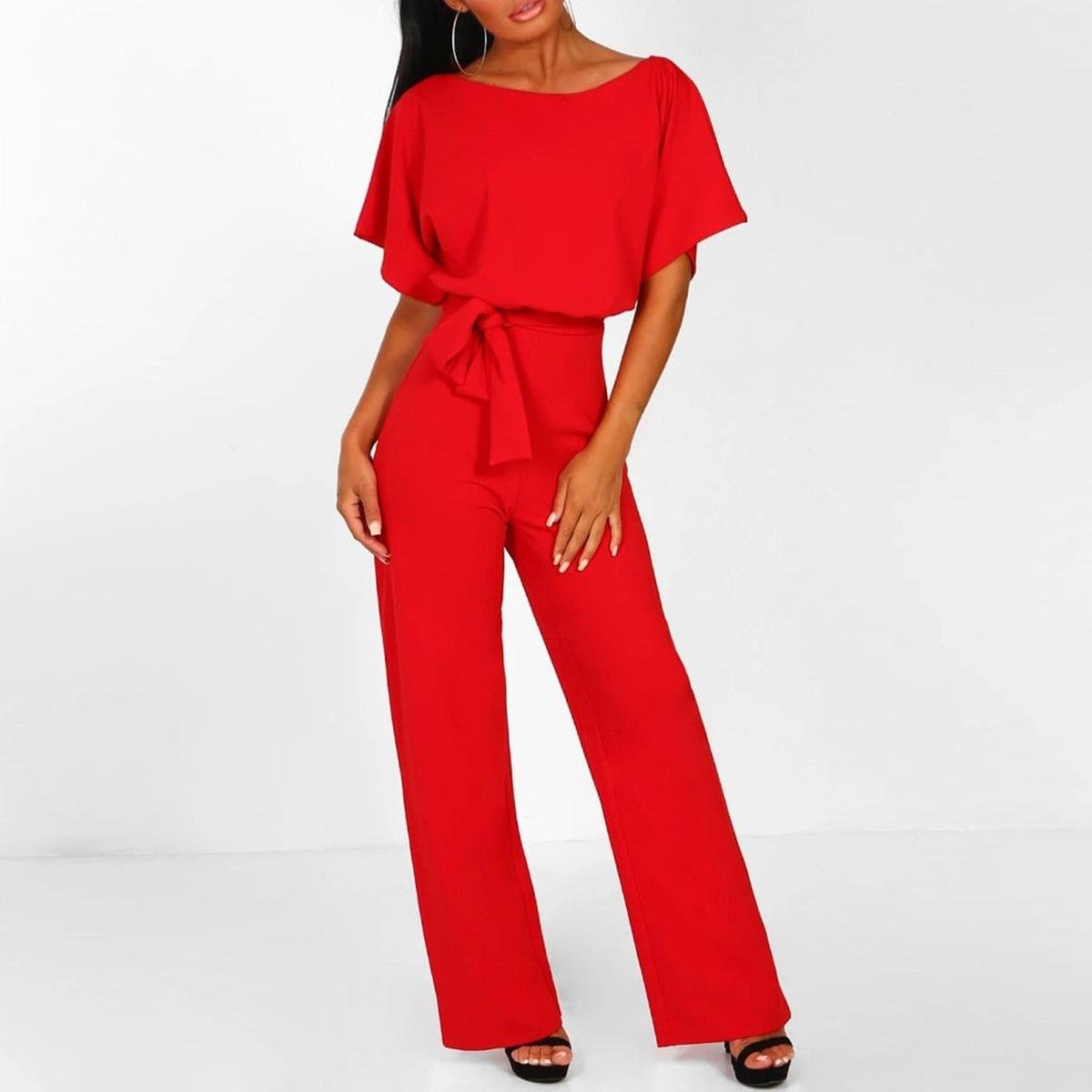 Damen Jumpsuit Kurzarm Mit Gürtel Sommer
