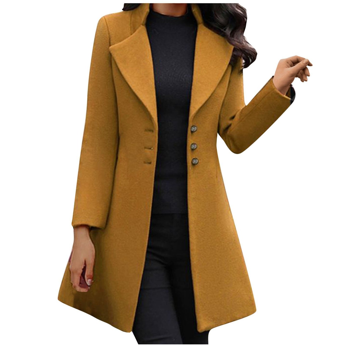 Damen Mantel Knöpfe Lange Modern Schwarz