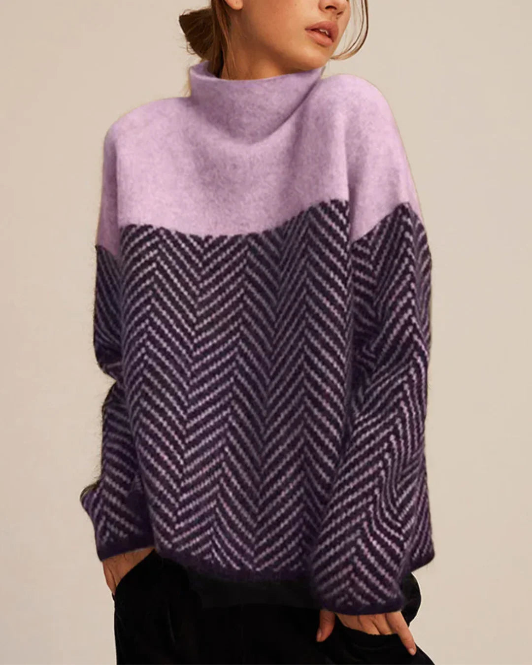 Farbblock Rollkragenpullover für Damen 5
