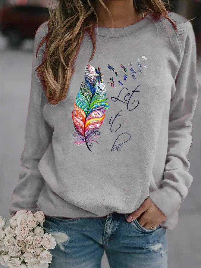 Damen Pullover Feder Motiv Weich Komfortabel