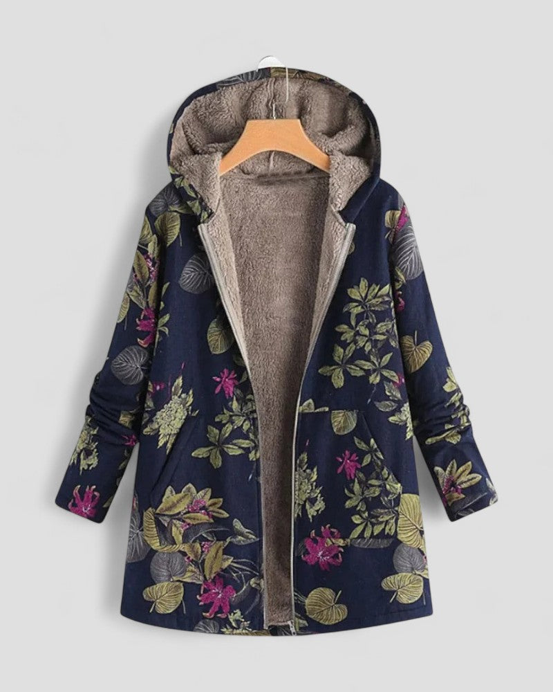 Fleecejacke mit Blumenmuster, Kapuze und weichem Futter 2