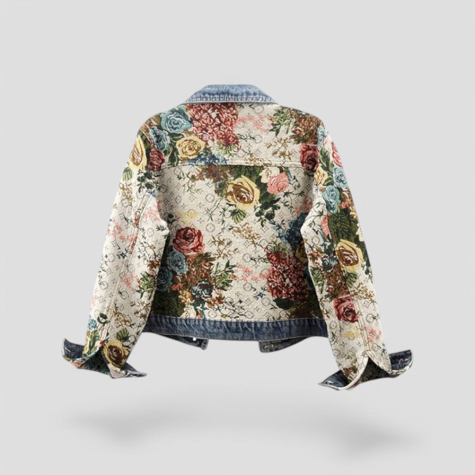 Florale Patchwork Jeansjacke Vintage Boho Streetwear 2