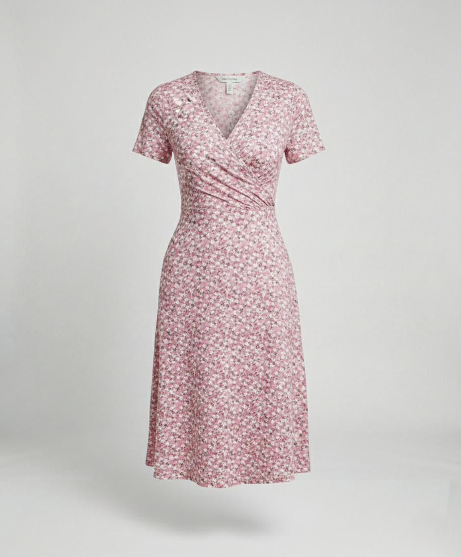 Blumenkleid Damen Wickelkleid Kurzärmelig Sommer