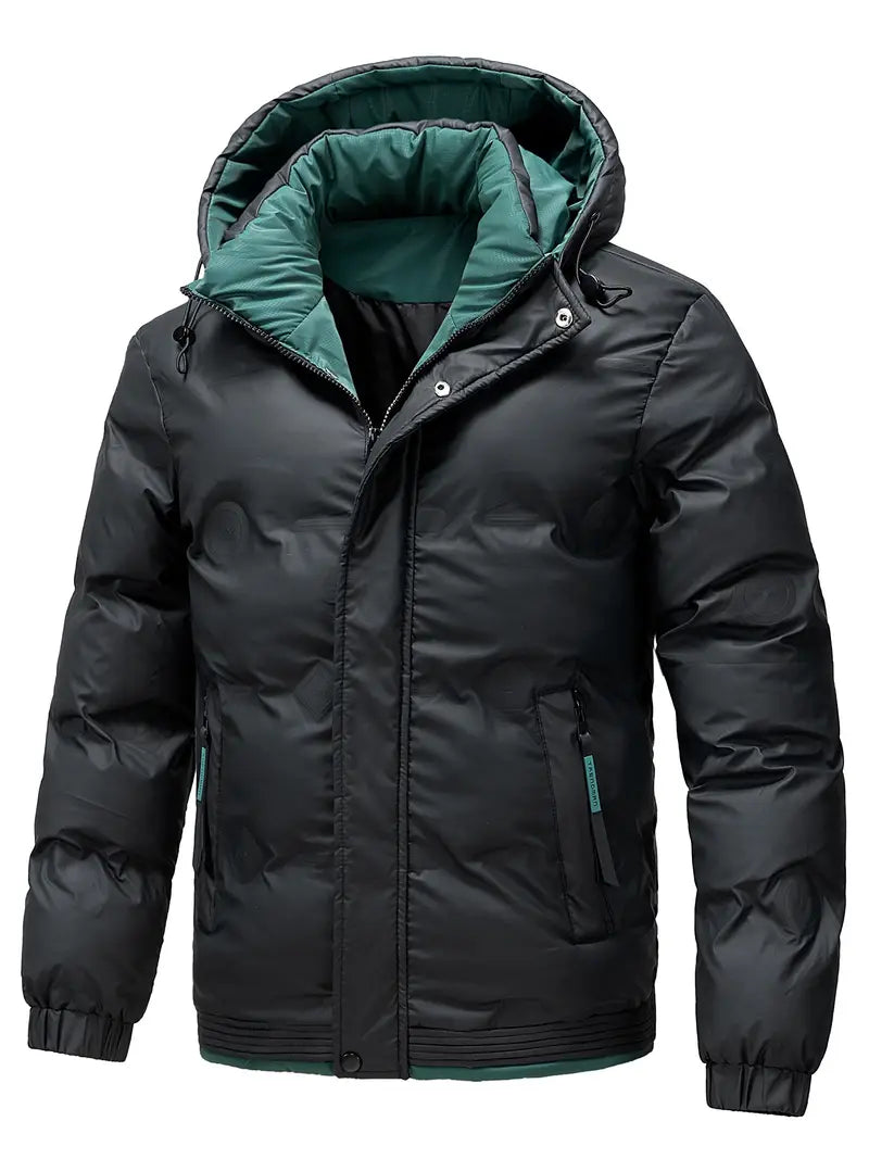 Gepolsterte Jacke | Warm | Mit Kapuze | Daunenjacke | Herren-Wintermantel-Schwarz-M-Chaps Herrenmode