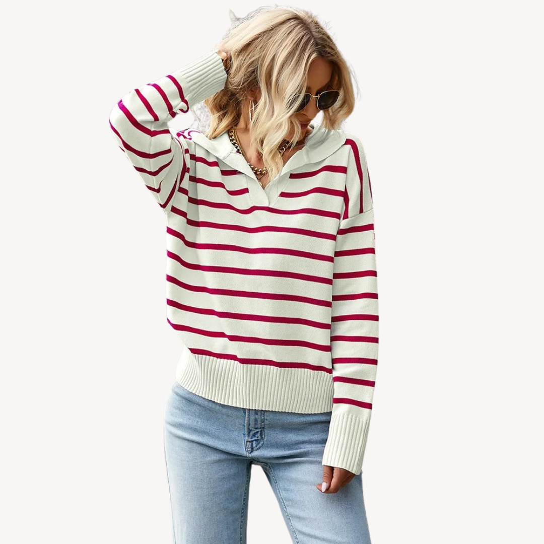Gestreifter Polo-Strickpullover für Damen | Loravelle 3