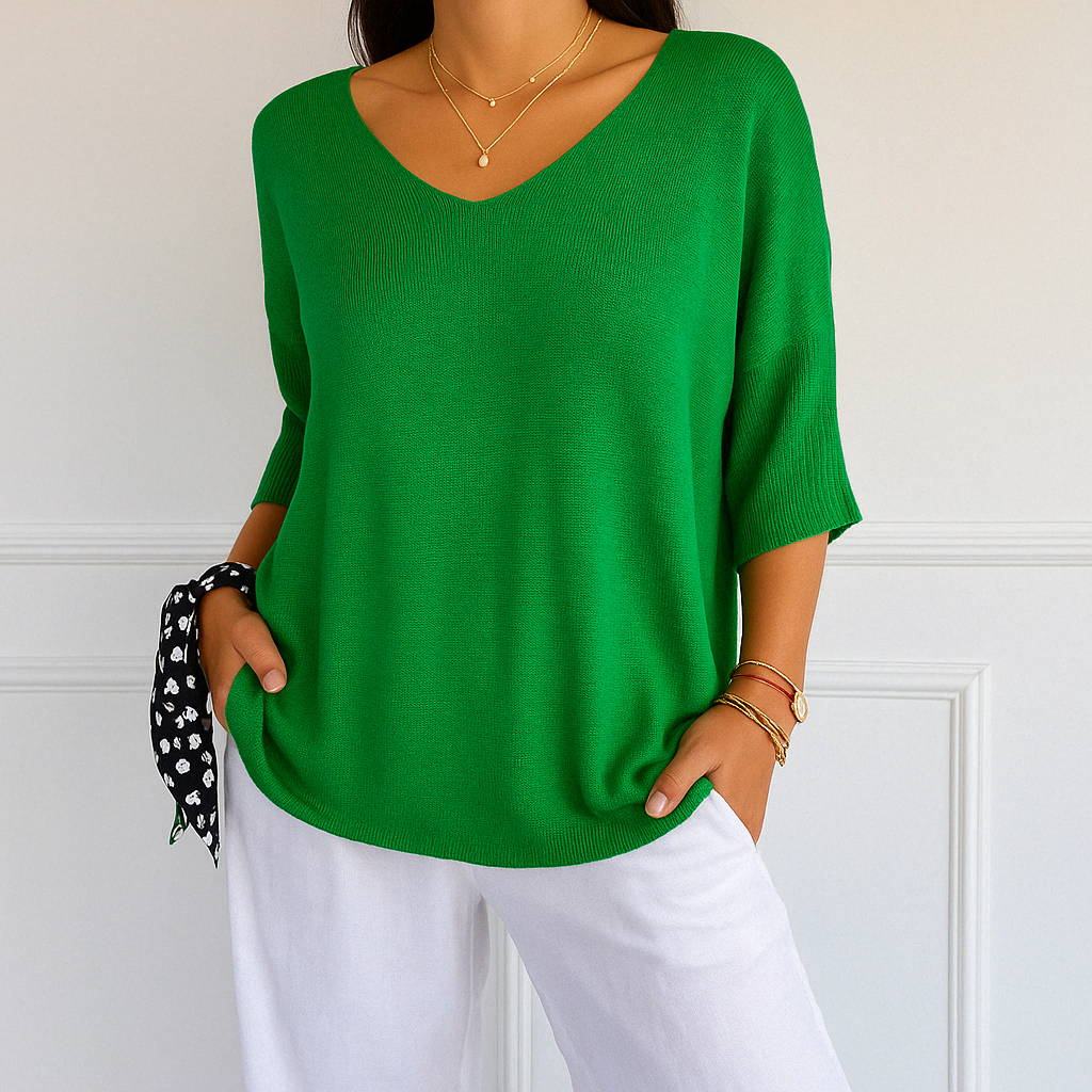 Damen Pullover V-Ausschnitt Kurzarm Sommer